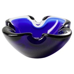 Vintage Mid-Century Blue & Clear Biomorphic Murano Glass Bowl, Dish or Ashtray