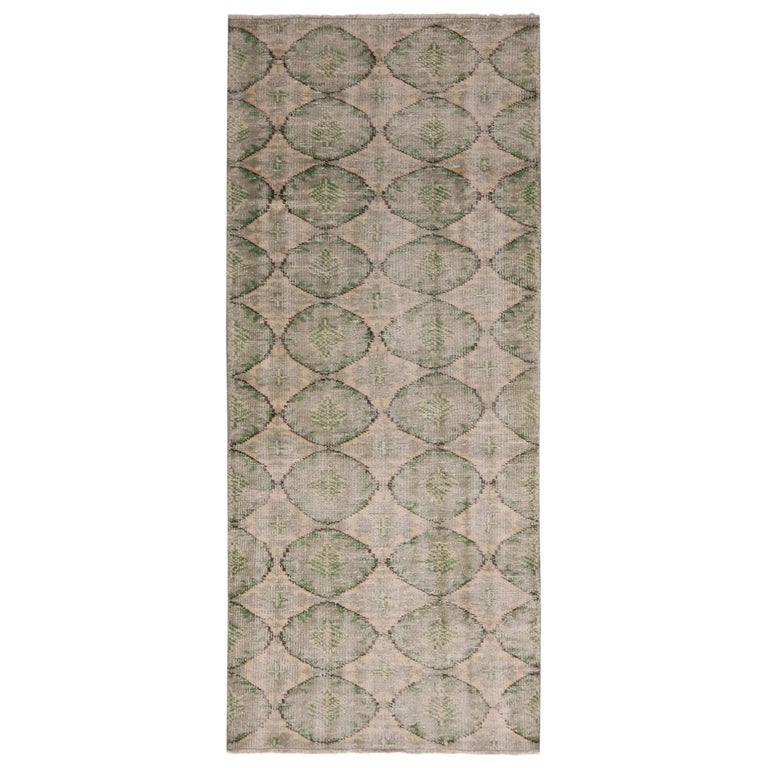 Vintage Mid Century BlueGray and Green Geometric Wool Rug at 1stDibs