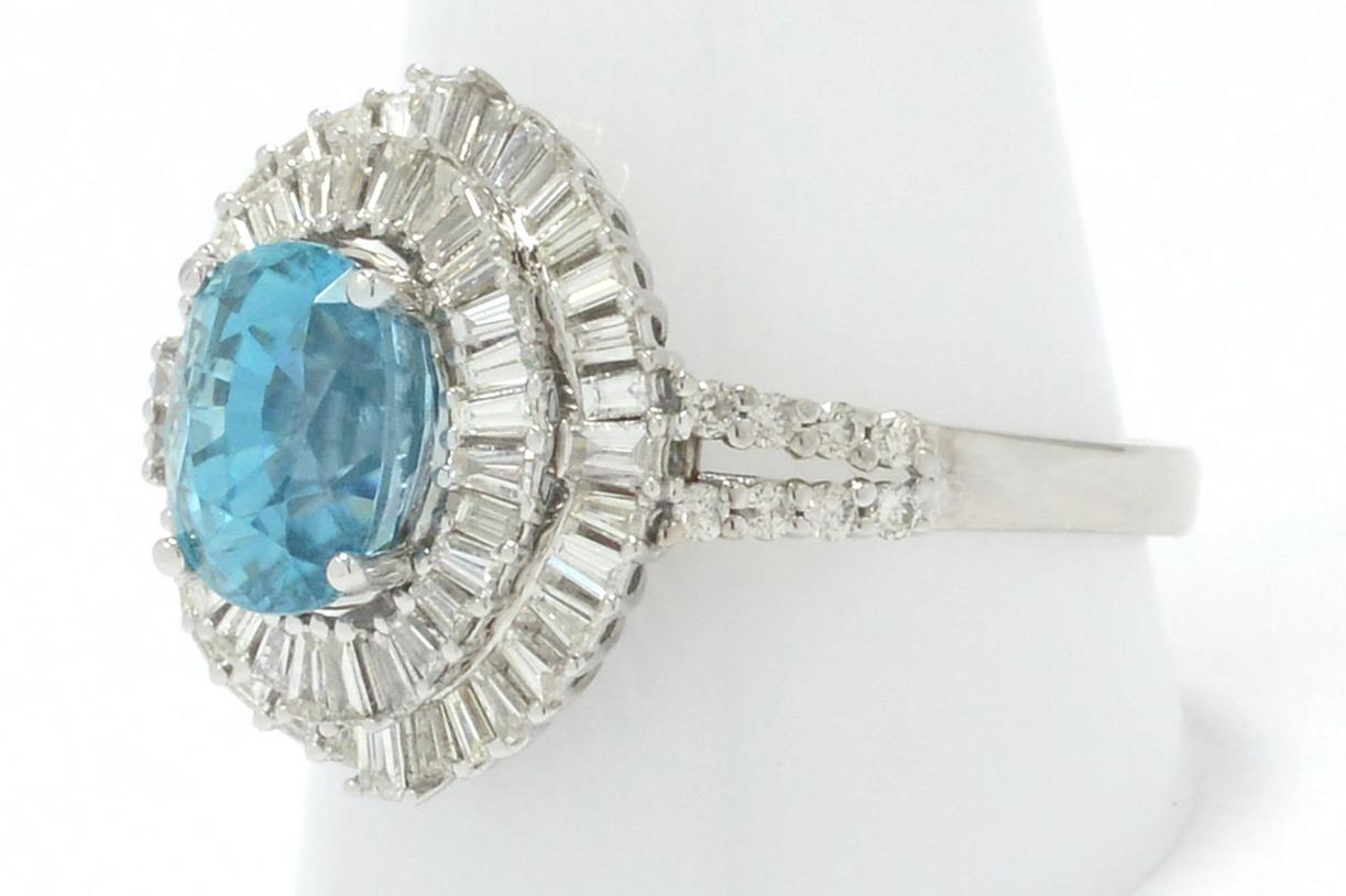 Vintage Mid Century Blue Zircon Diamond Ballerina Cocktail Ring In Good Condition For Sale In Santa Barbara, CA