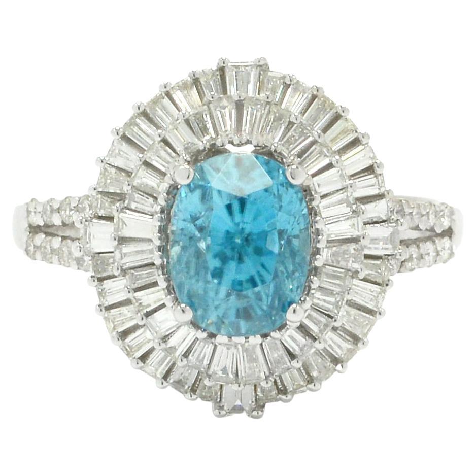 Vintage Mid Century Blue Zircon Diamond Ballerina Cocktail Ring