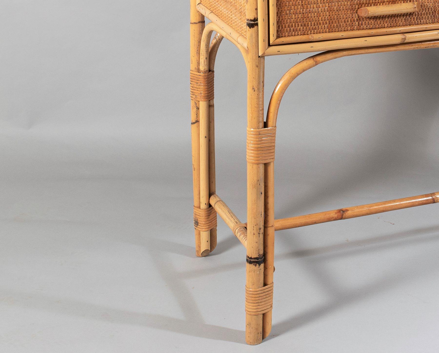 Vintage Mid Century Boho Bamboo Rattan Two Drawer Vanity Dressing Table Desk 3