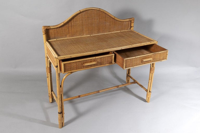 Vintage Mid Century Boho Bambus Rattan zwei Schubladen Waschtisch