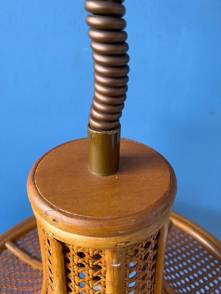European Vintage Mid Century Boho Rotan Fixture Bamboo Pendant Light For Sale