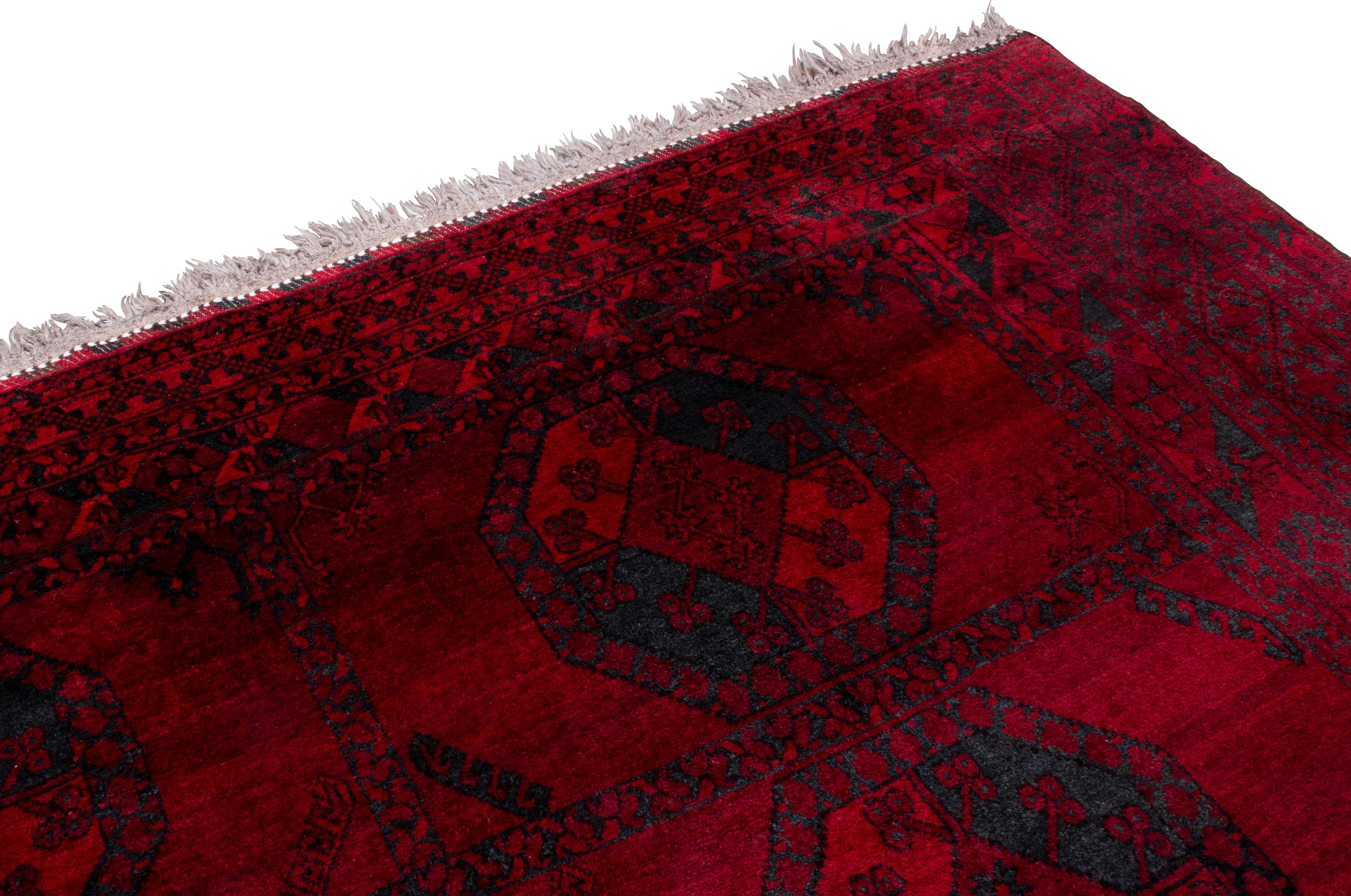 Afghan Vintage Midcentury Traditional in Wool Red and Blue Geometric Rug by Rug & Kilim For Sale