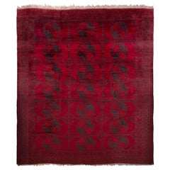 Vintage Midcentury Traditional in Wool Red and Blue Geometric Rug by Rug & Kilim
