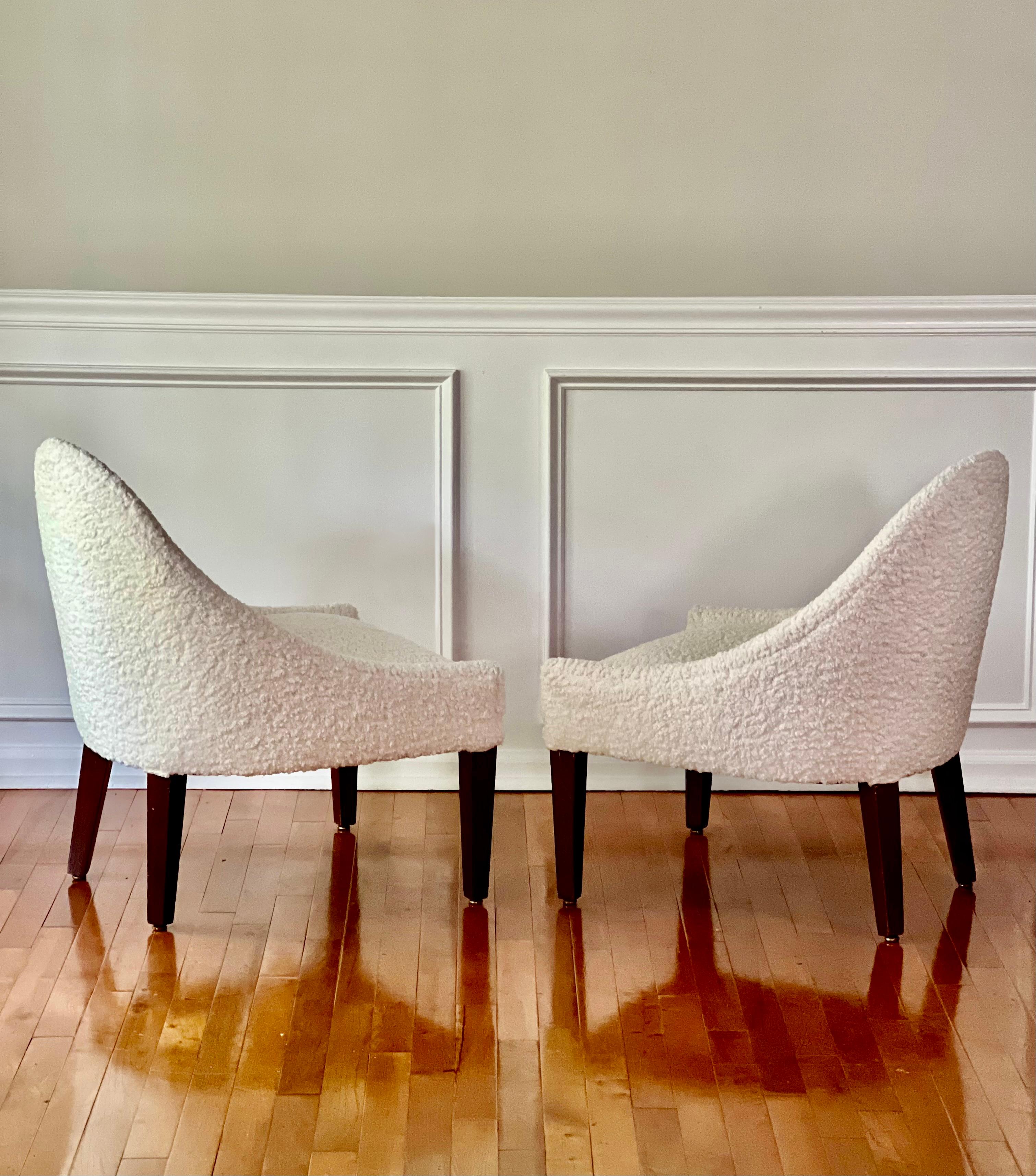 Mid-Century Modern Vintage Midcentury Bouclé Zoey Slipper Chairs, a Pair For Sale