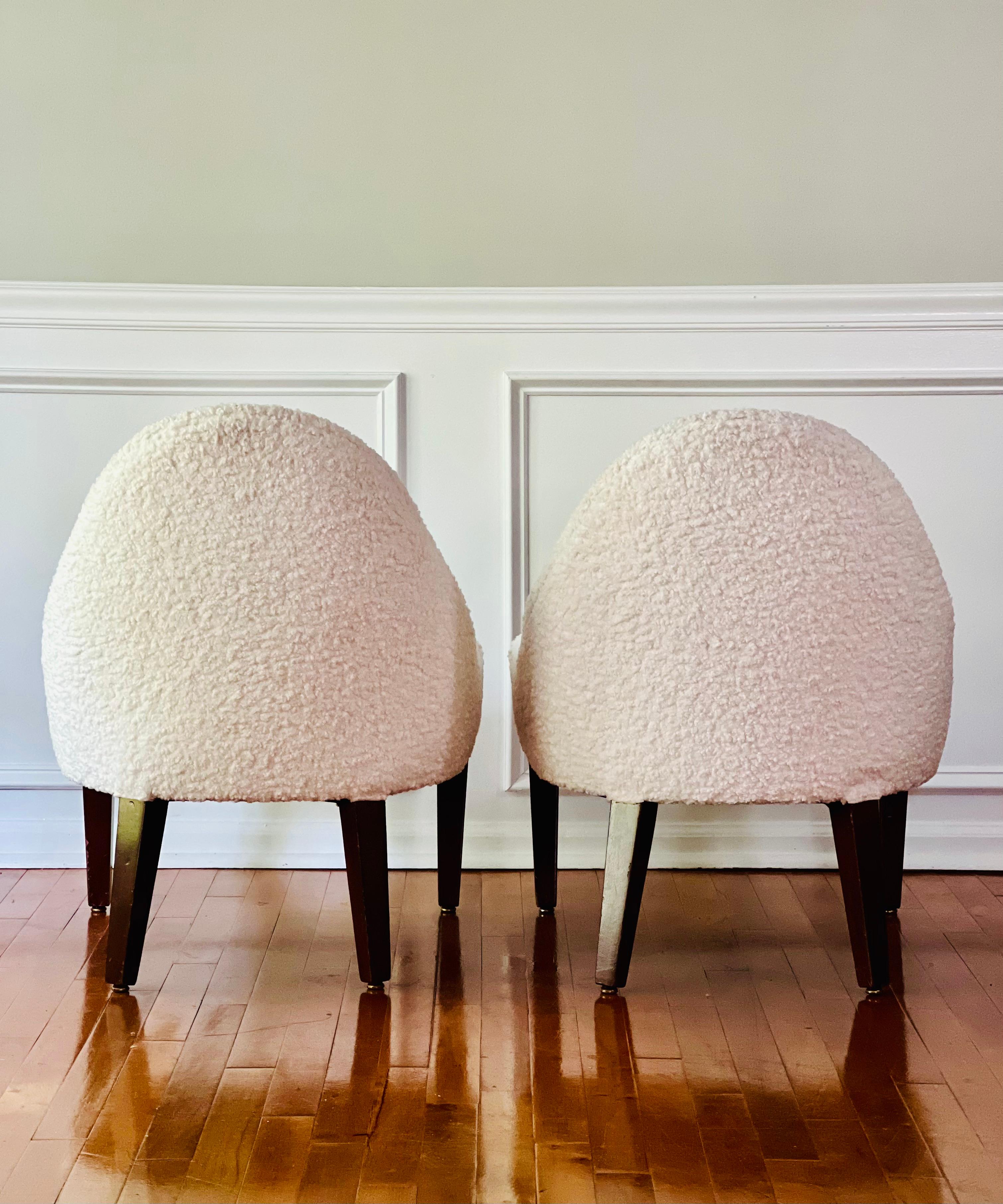 Vintage Midcentury Bouclé Zoey Slipper Chairs, a Pair In Good Condition For Sale In Doylestown, PA
