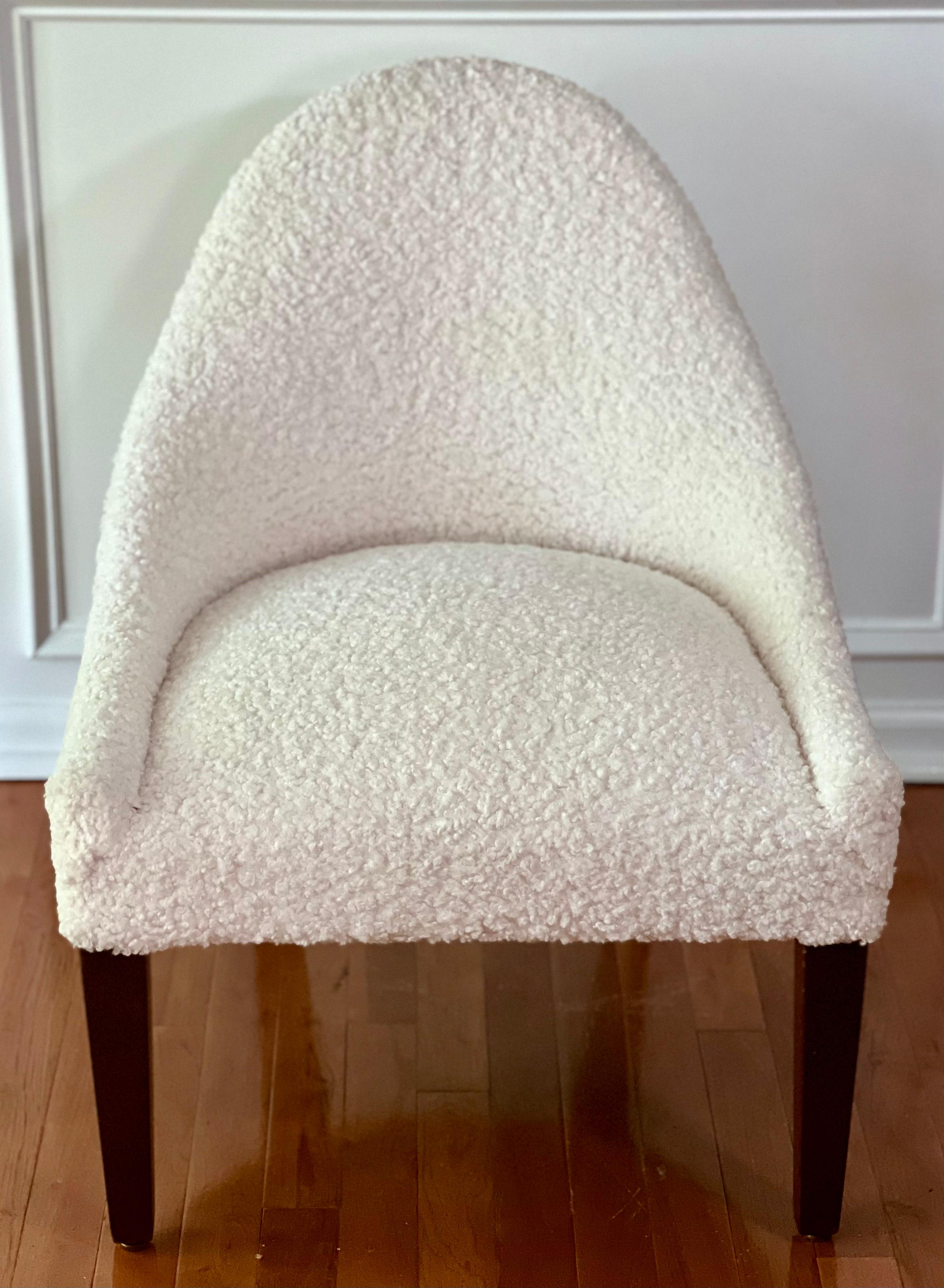20th Century Vintage Midcentury Bouclé Zoey Slipper Chairs, a Pair For Sale
