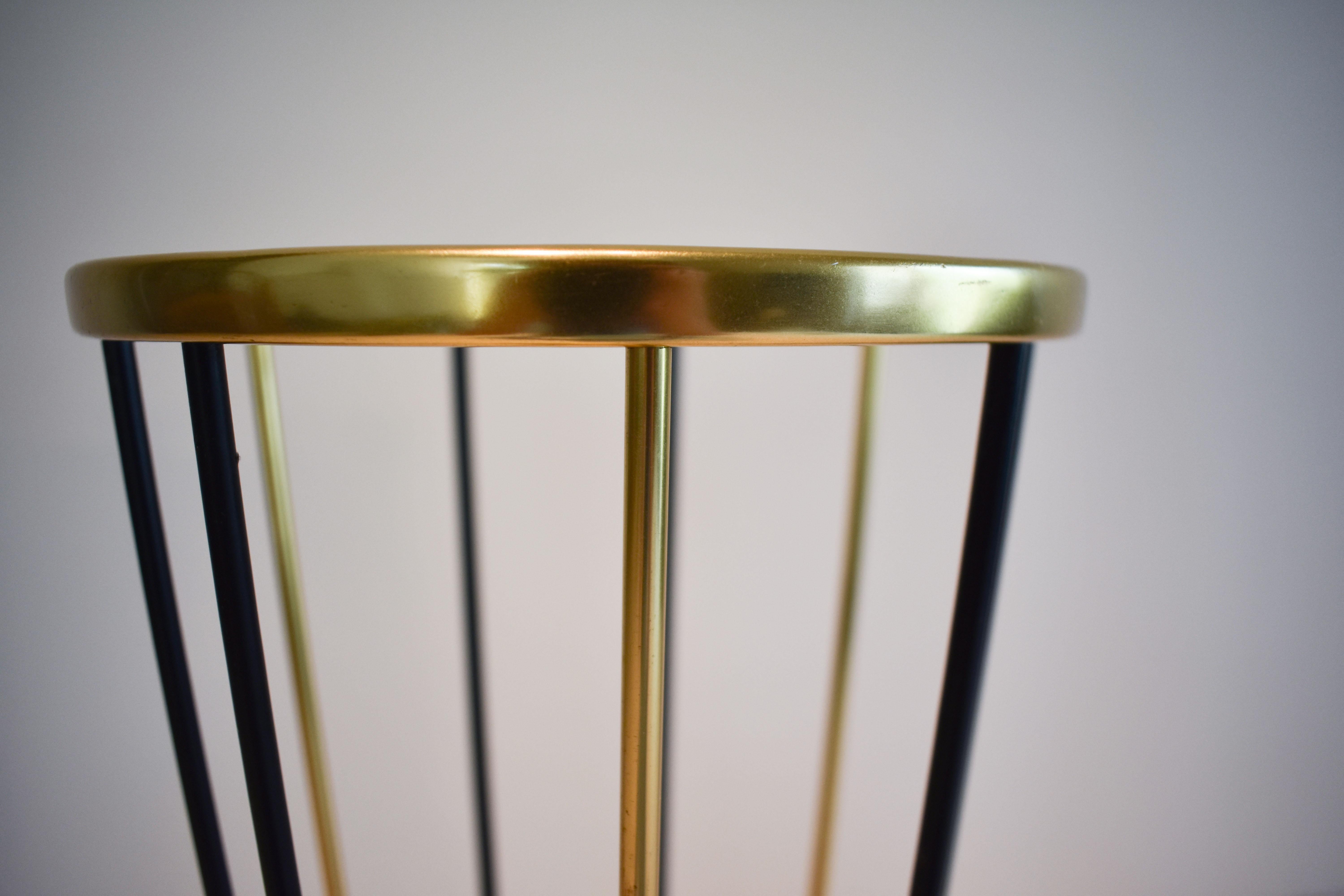 Hollywood Regency Vintage Mid-Century Brass and Ebonized Wood Umbrella Stand For Sale