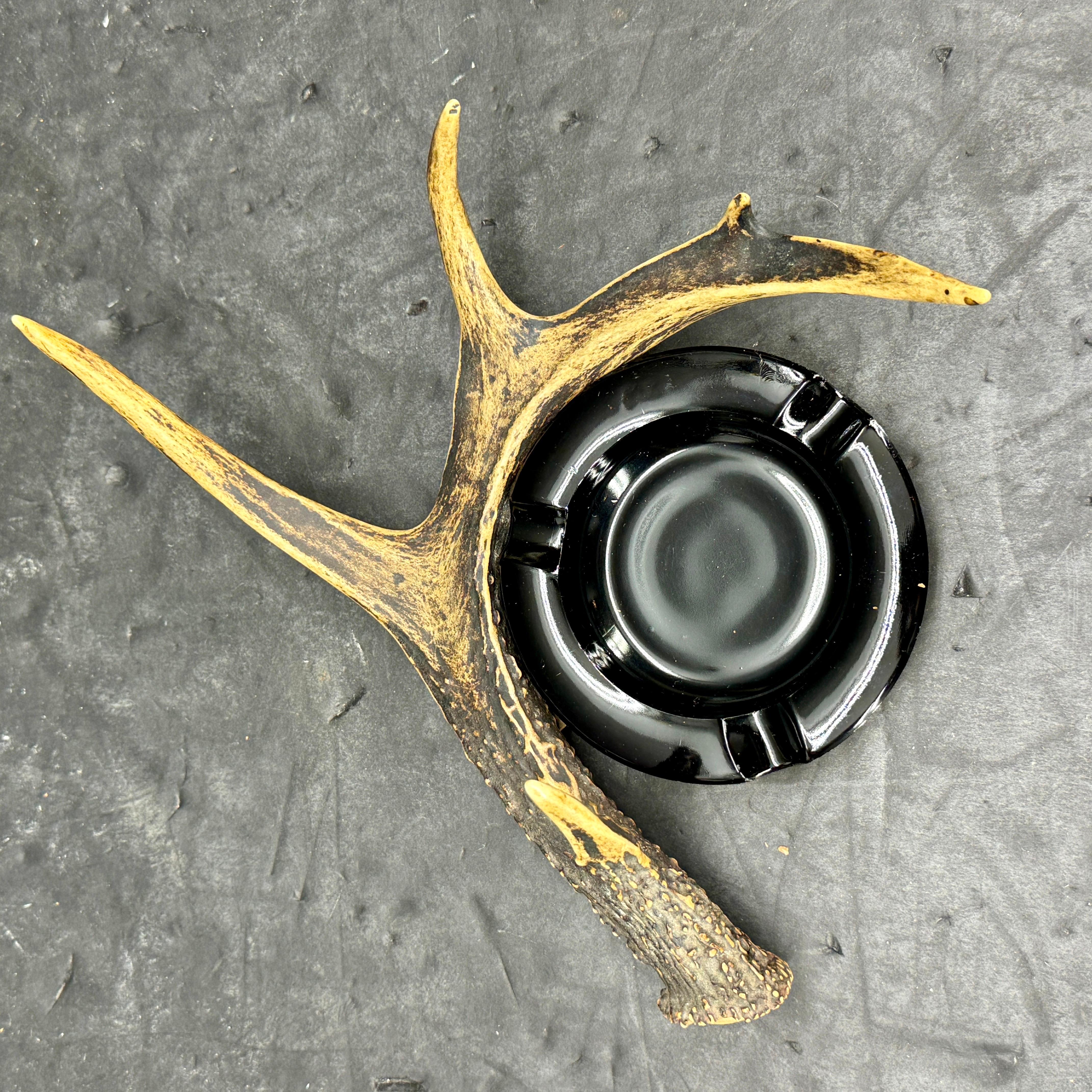 Hand-Crafted Vintage Mid-Century Brass and Glass Antler Ashtray For Sale