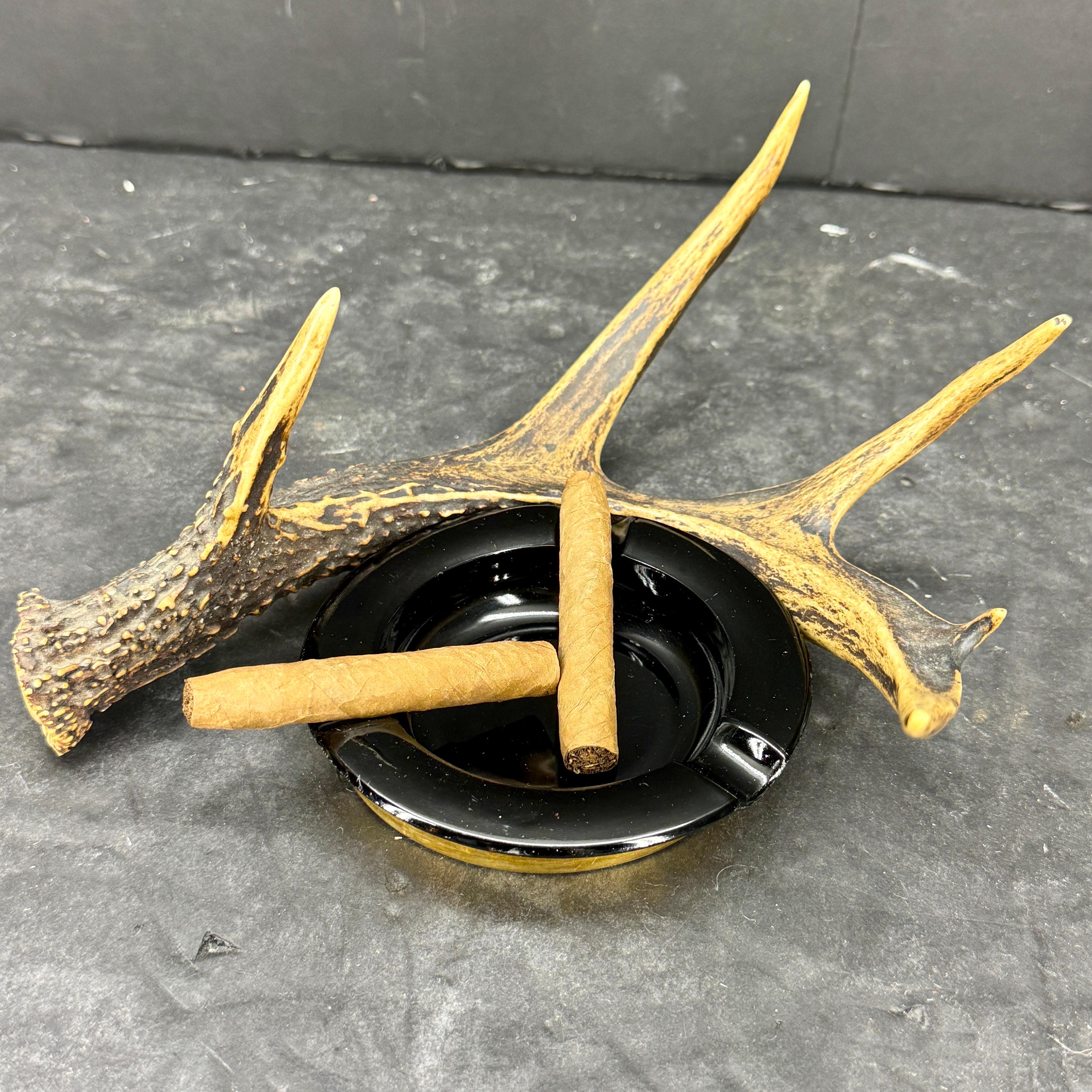 Vintage Mid-Century Brass and Glass Antler Ashtray For Sale 2