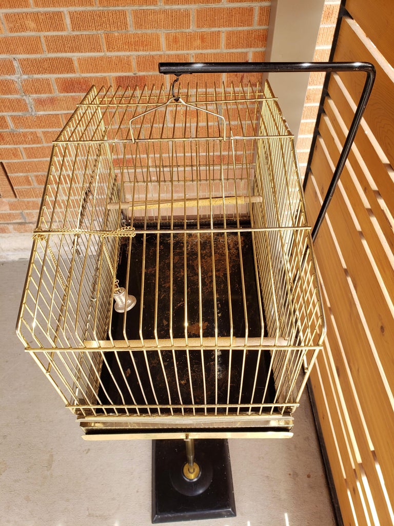 Vintage Mid-Century Brass Birdcage with Original Stand For Sale 4