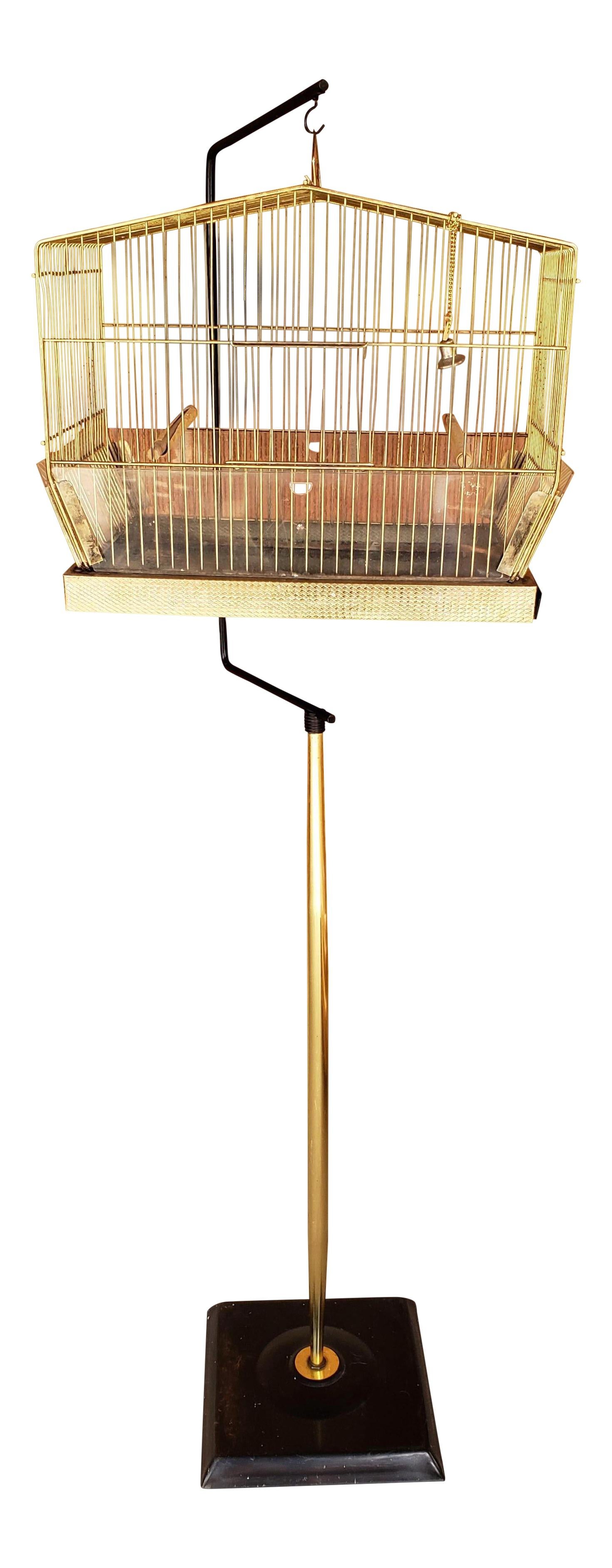 Vintage Mid-Century Brass Birdcage with Original Stand 5