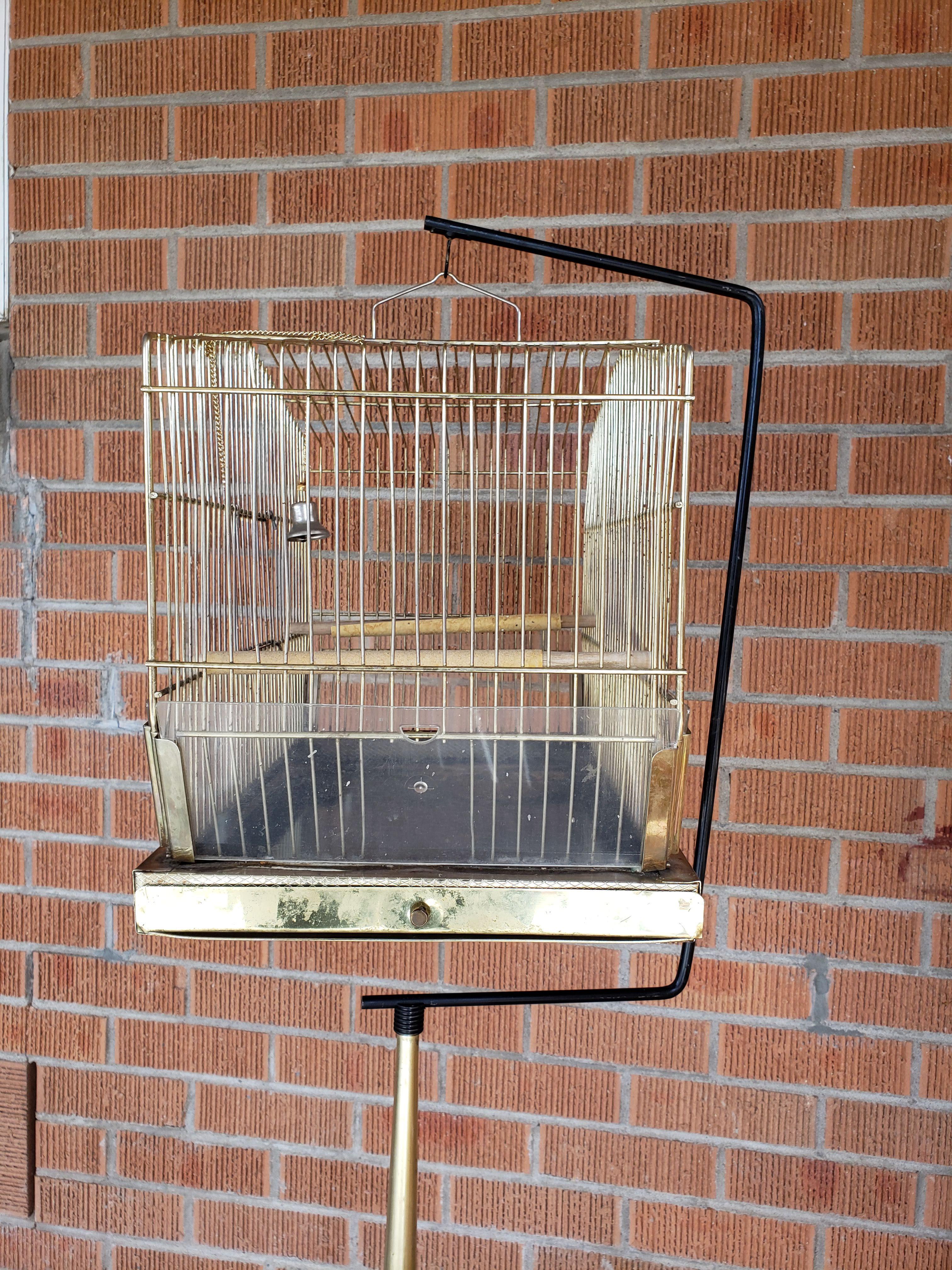 American Vintage Mid-Century Brass Birdcage with Original Stand