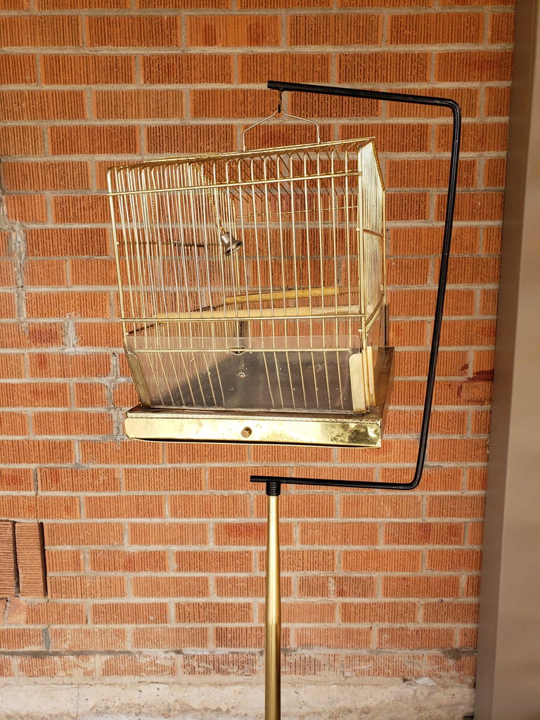 Vintage Mid-Century Brass Birdcage with Original Stand For Sale 2