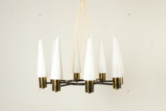 Vintage Midcentury Brass Chandelier with Opal Glass Shades, 1960s