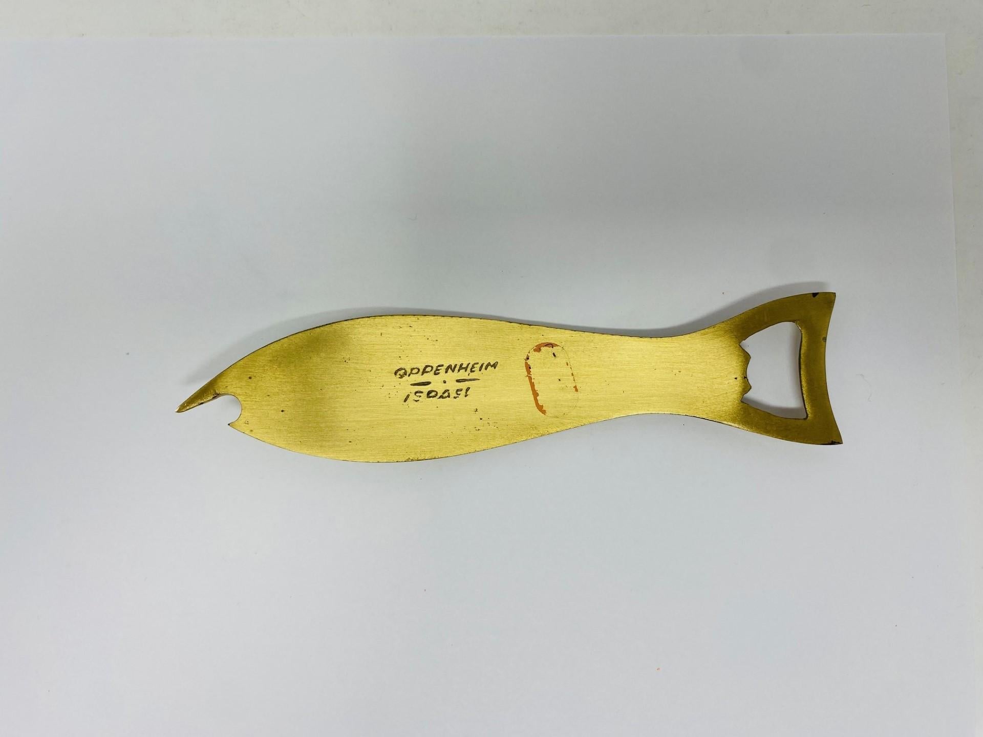 Israeli Vintage Mid Century Brass Fish Sculpted Bottle Opener For Sale