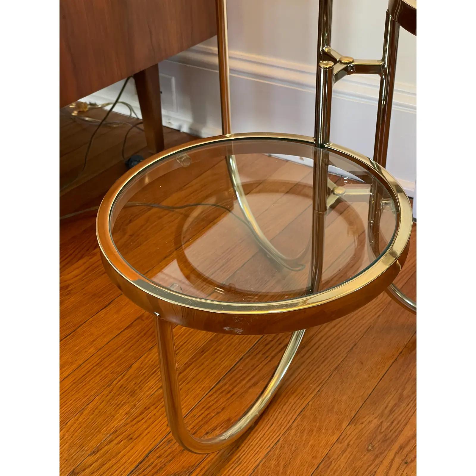 Vintage Mid Century Brass Floor Lamp With Three Circular Built-In Stand Tables For Sale 2
