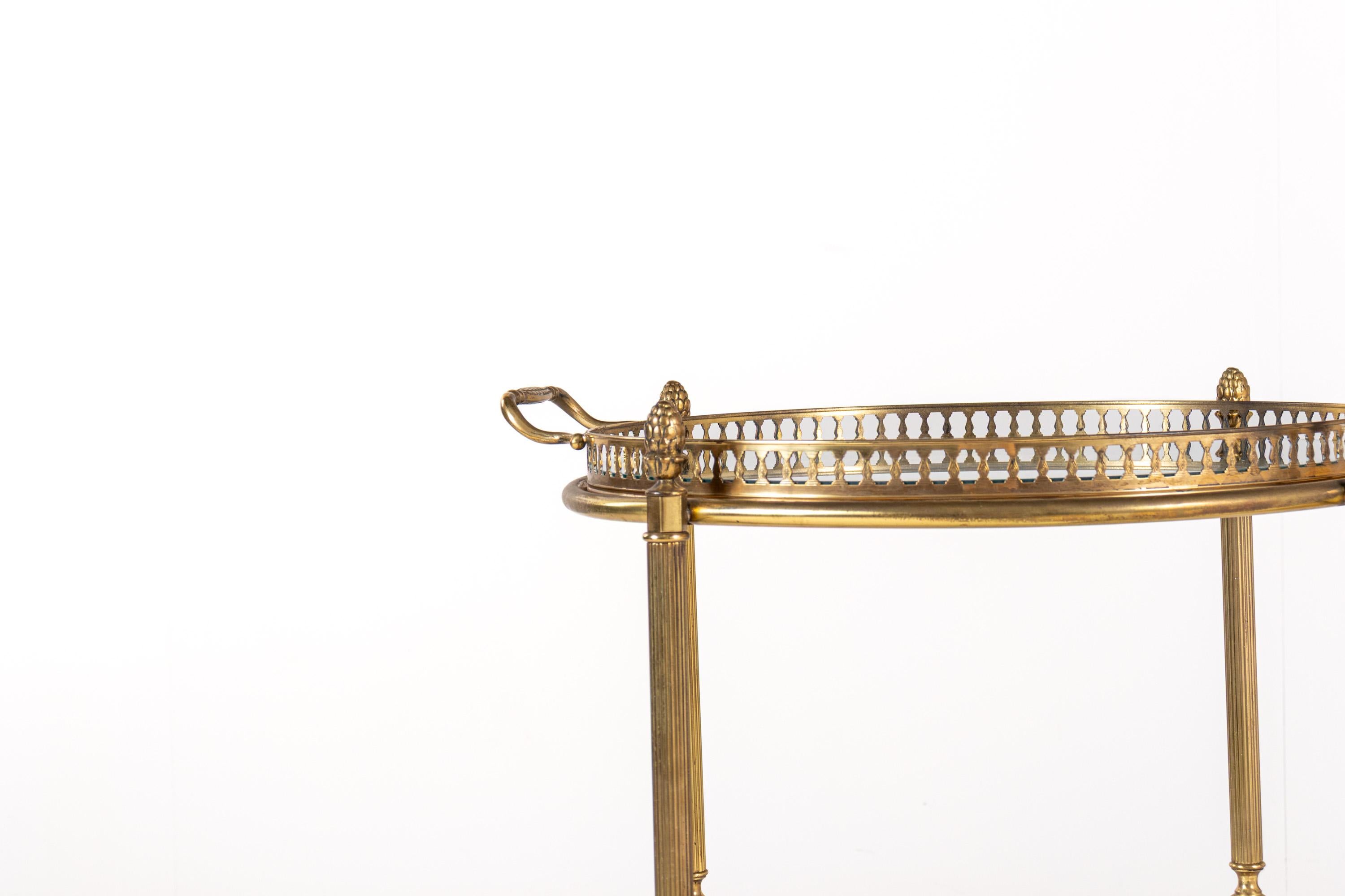 Vintage Mid-Century Brass & Glass Bar Cart, Hollywood Regency Serving Cart For Sale 4
