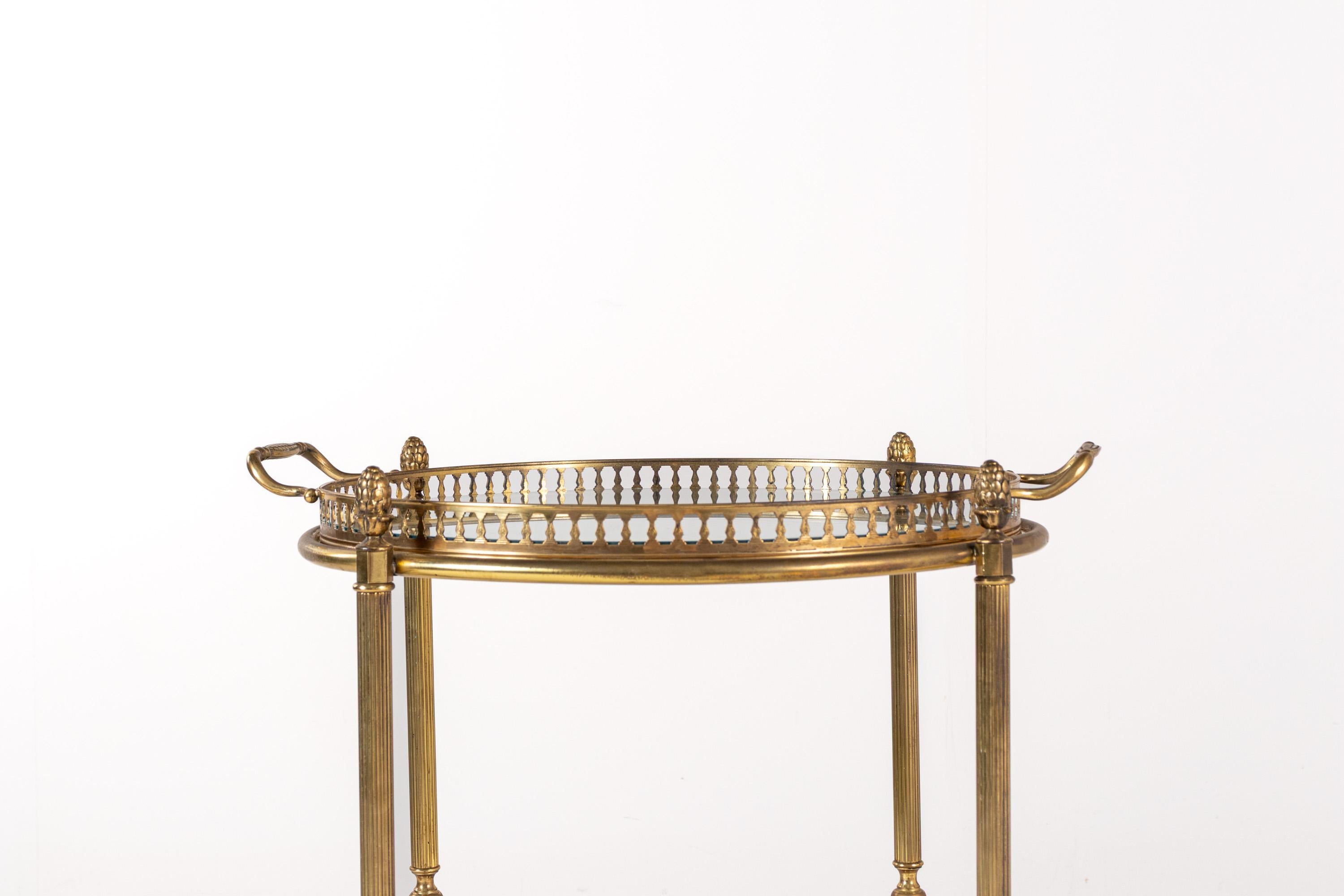 Mid-Century Modern Vintage Mid-Century Brass & Glass Bar Cart, Hollywood Regency Serving Cart For Sale