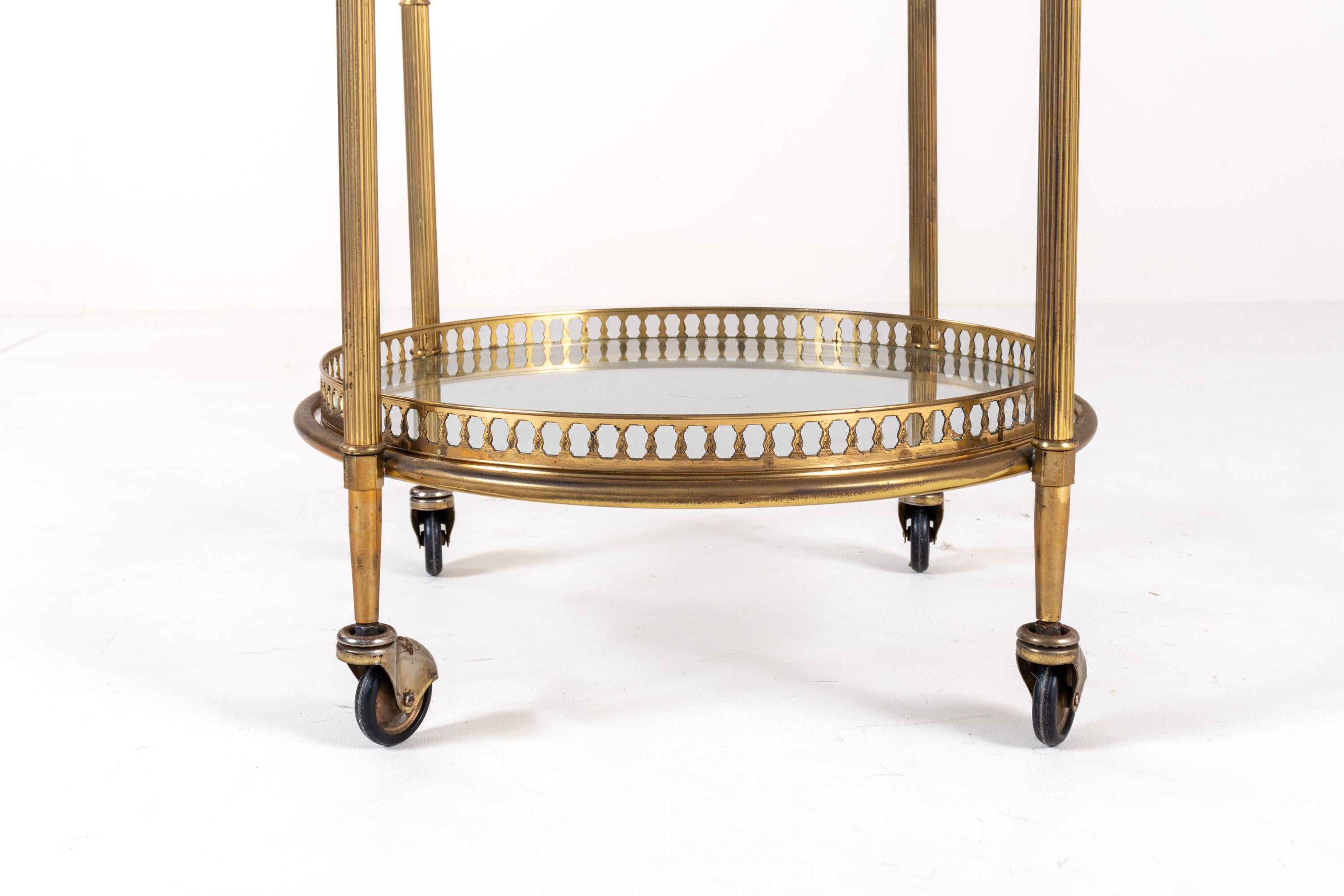 European Vintage Mid-Century Brass & Glass Bar Cart, Hollywood Regency Serving Cart For Sale