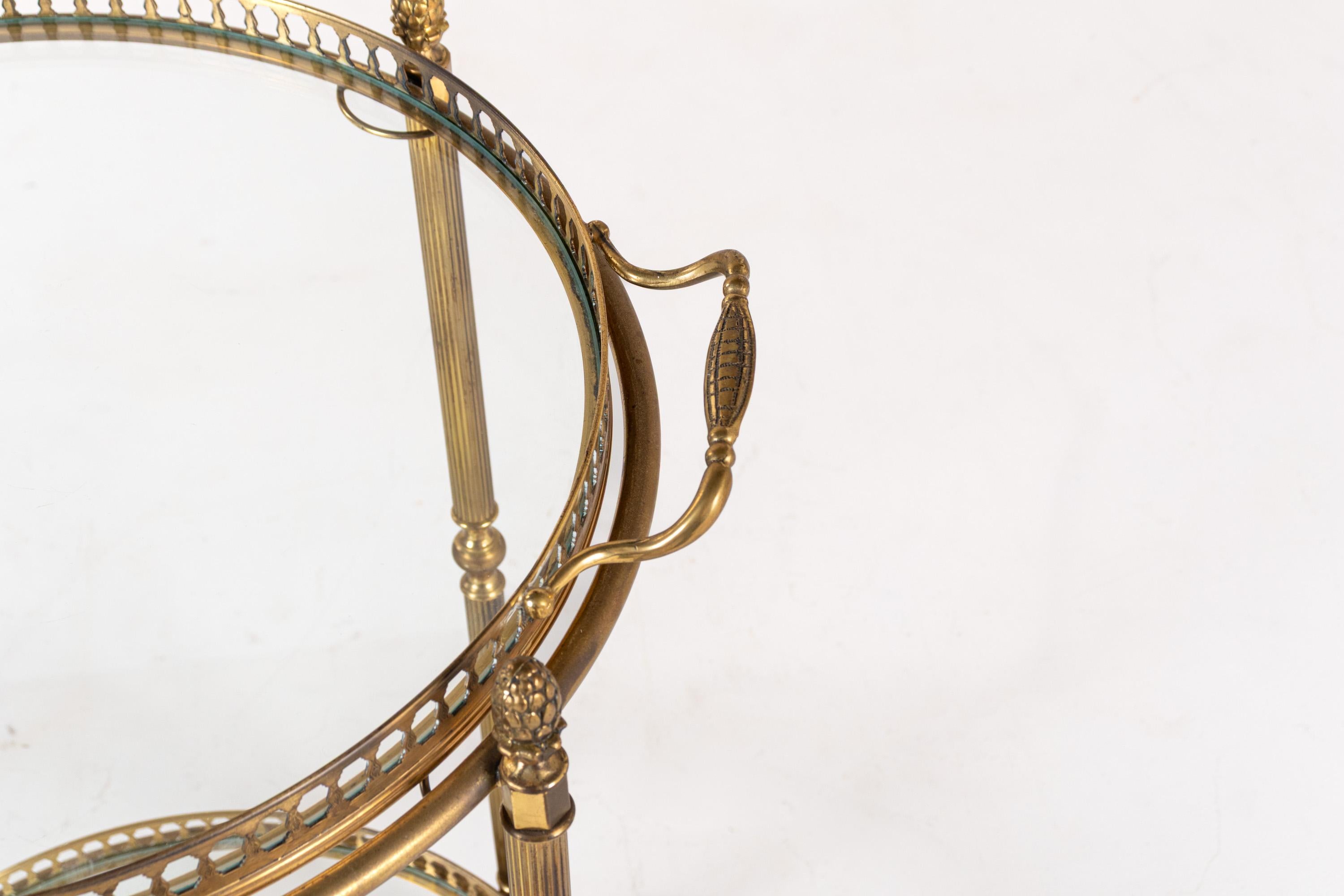 Vintage Mid-Century Brass & Glass Bar Cart, Hollywood Regency Serving Cart For Sale 2