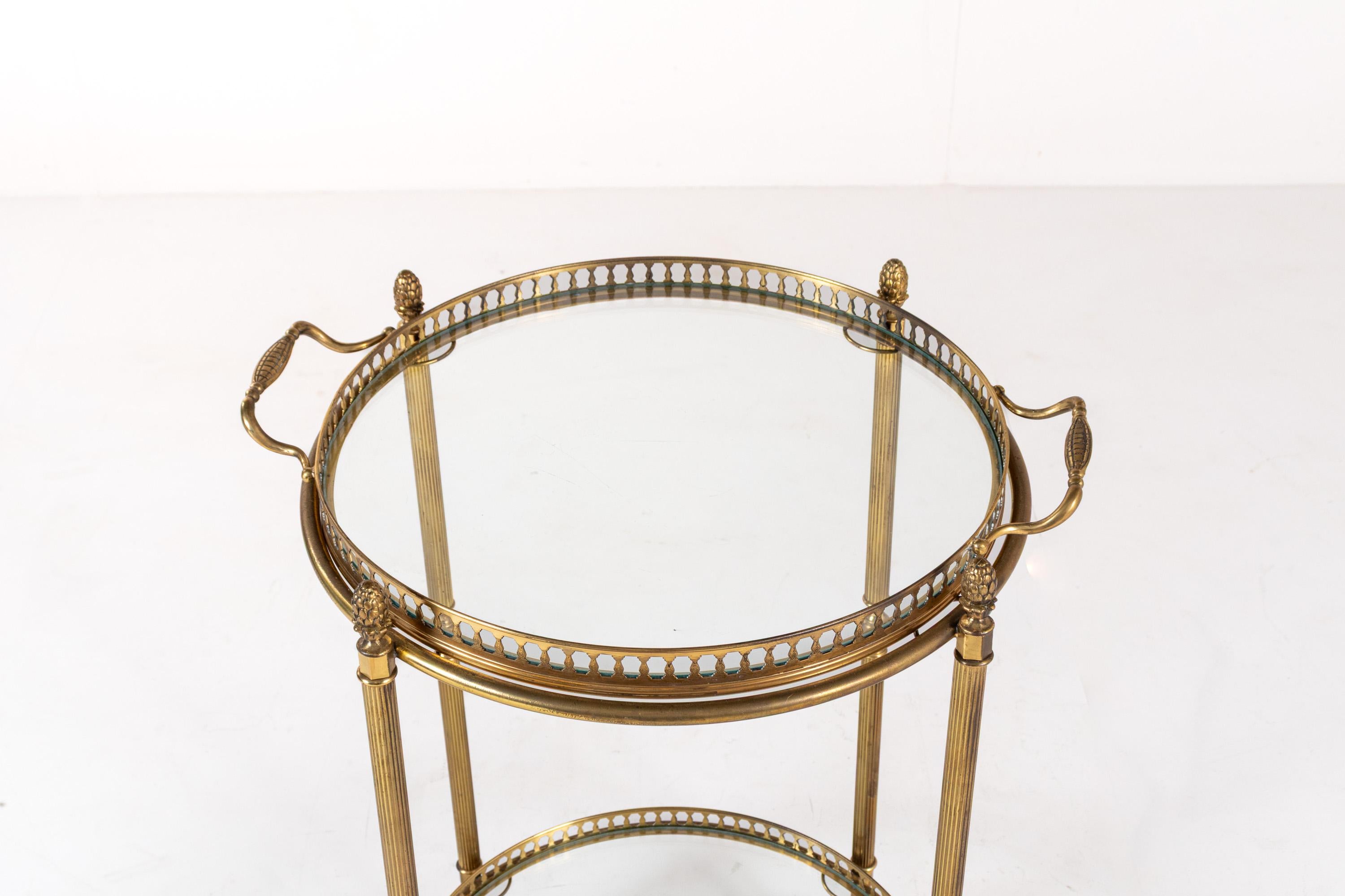 Vintage Mid-Century Brass & Glass Bar Cart, Hollywood Regency Serving Cart For Sale 3