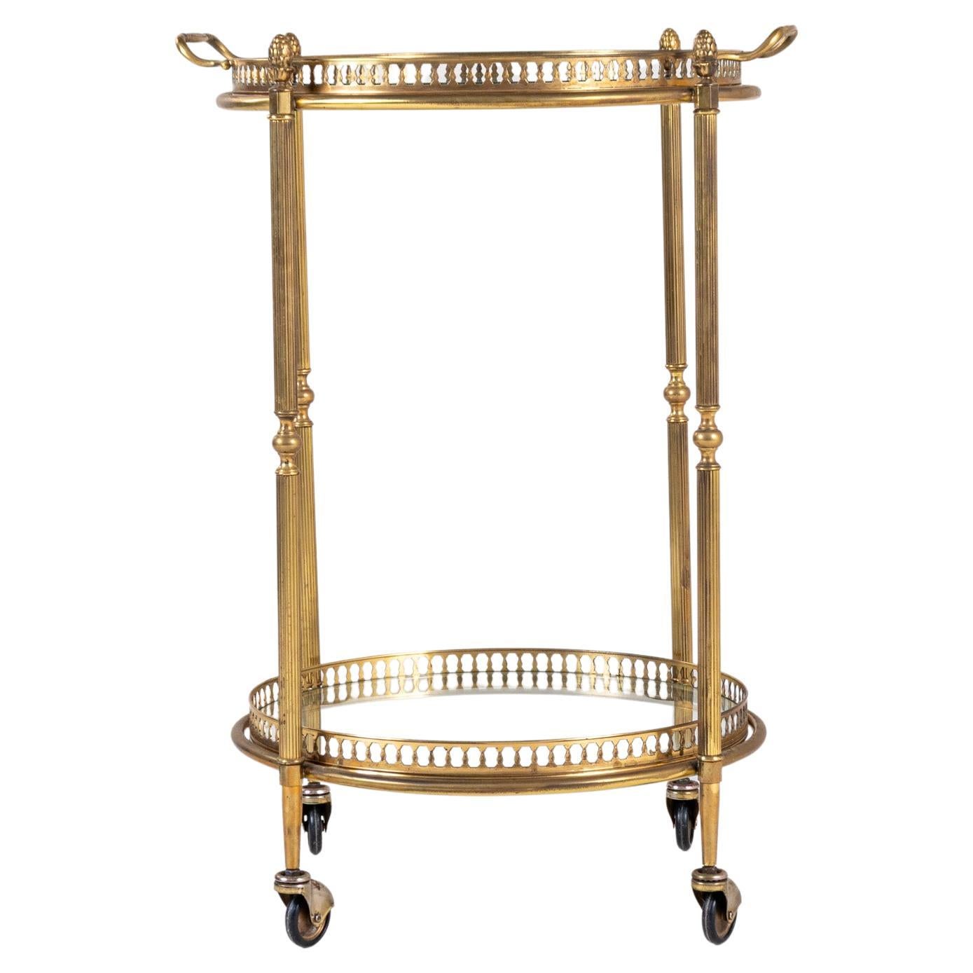 Vintage Mid-Century Brass & Glass Bar Cart, Hollywood Regency Serving Cart For Sale