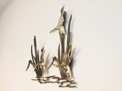 Vintage mid century brass Hollywood Regency wall decoration with 3 flying geese