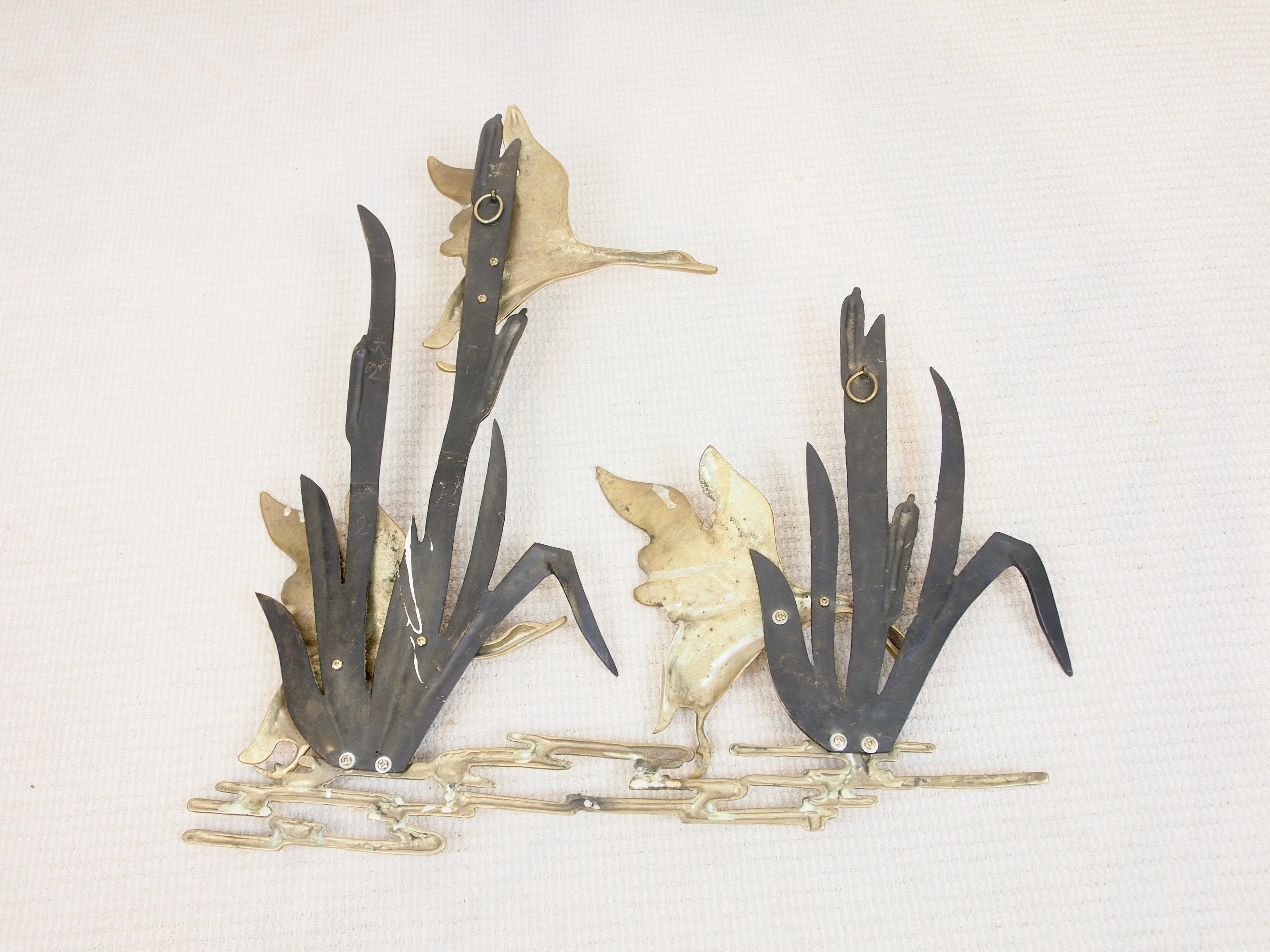 European Vintage mid century brass Hollywood Regency wall decoration with 3 flying geese