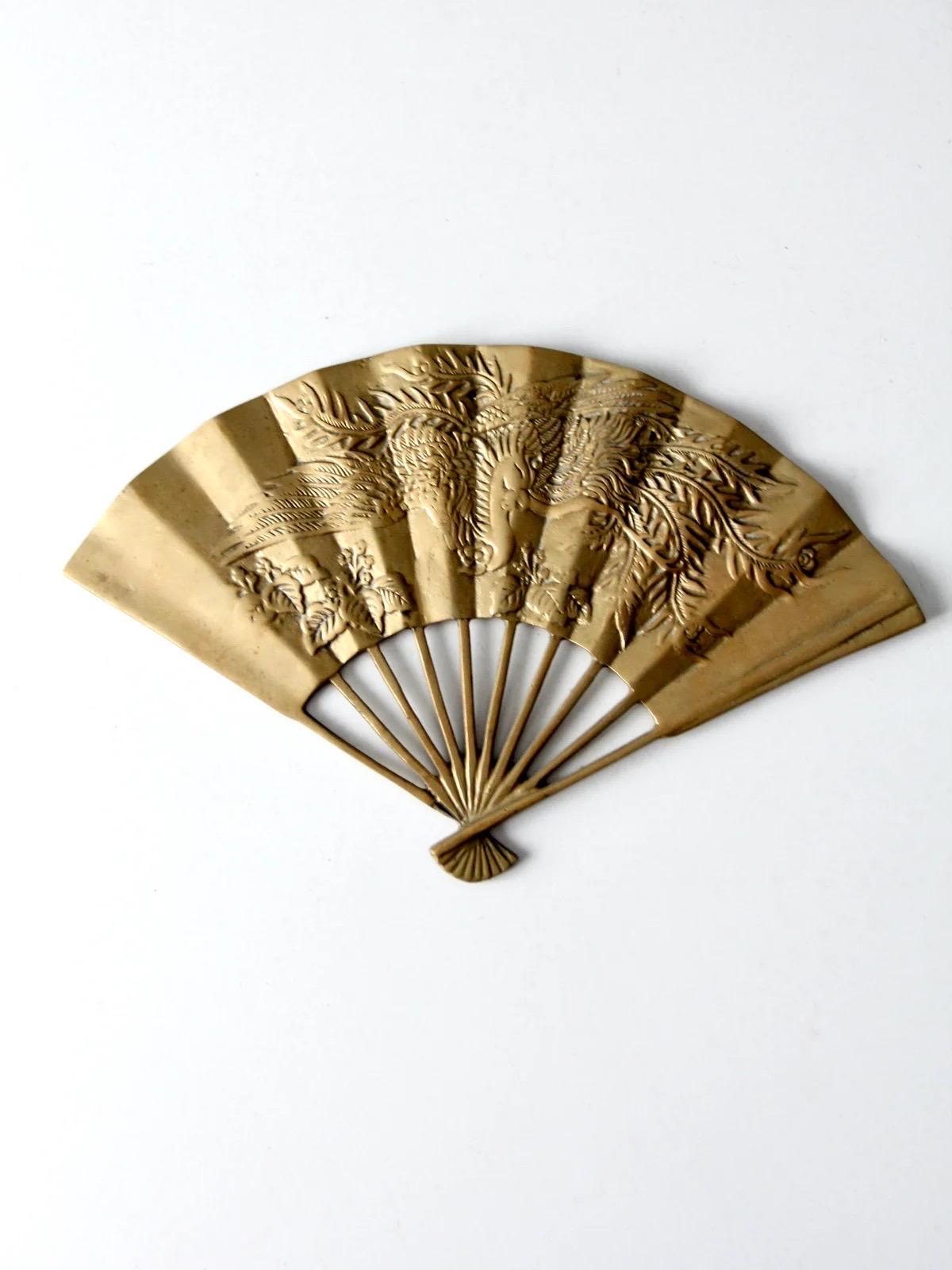 Vintage Mid-Century Brass Japanese Hand Fan Brass Wall Decor Art Paperweight For Sale 12