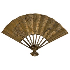 Vintage Mid-Century Brass Japanese Hand Fan Brass Wall Decor Art Paperweight