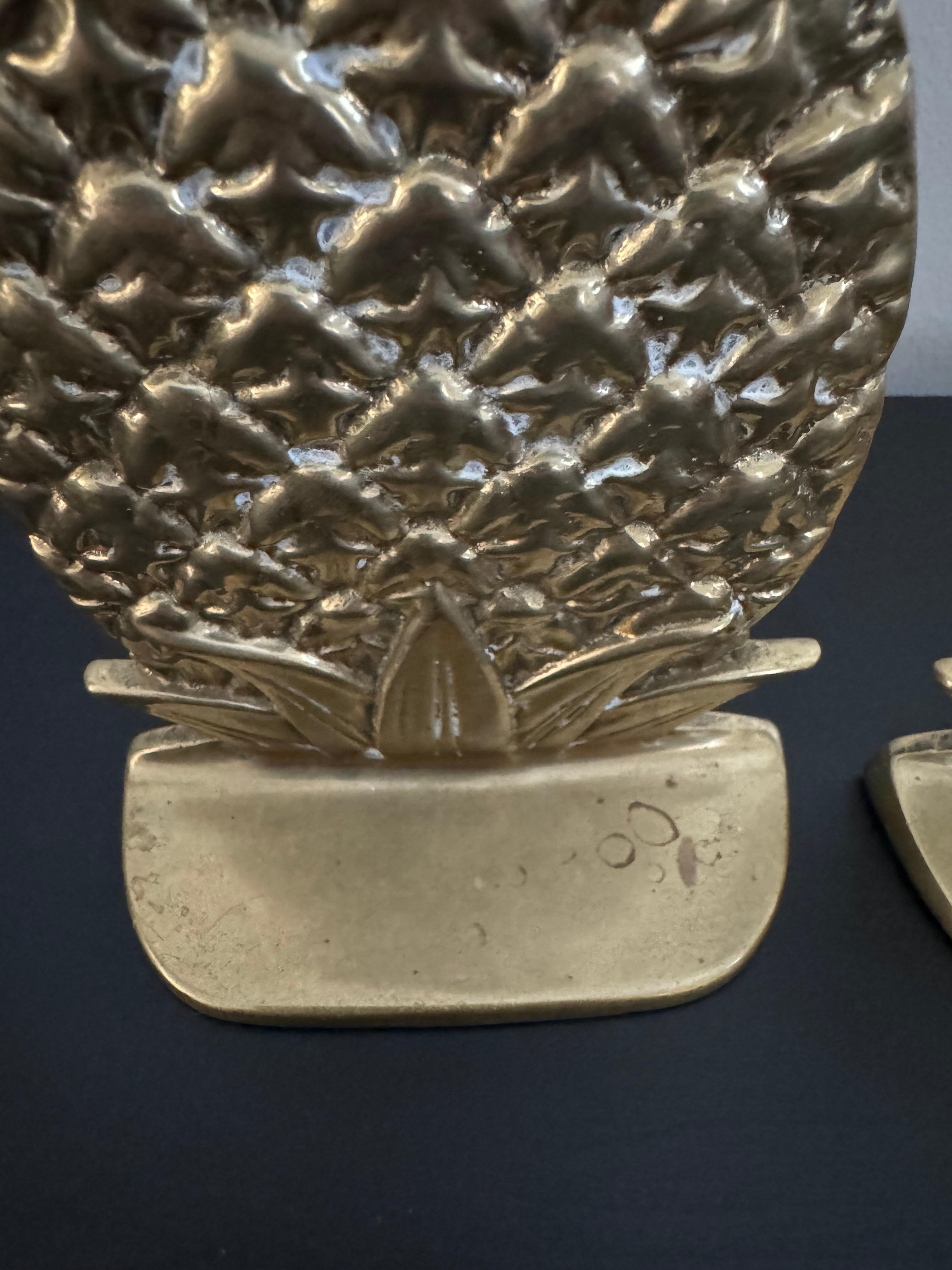 Late 20th Century Vintage Mid Century Brass Pineapple Bookends