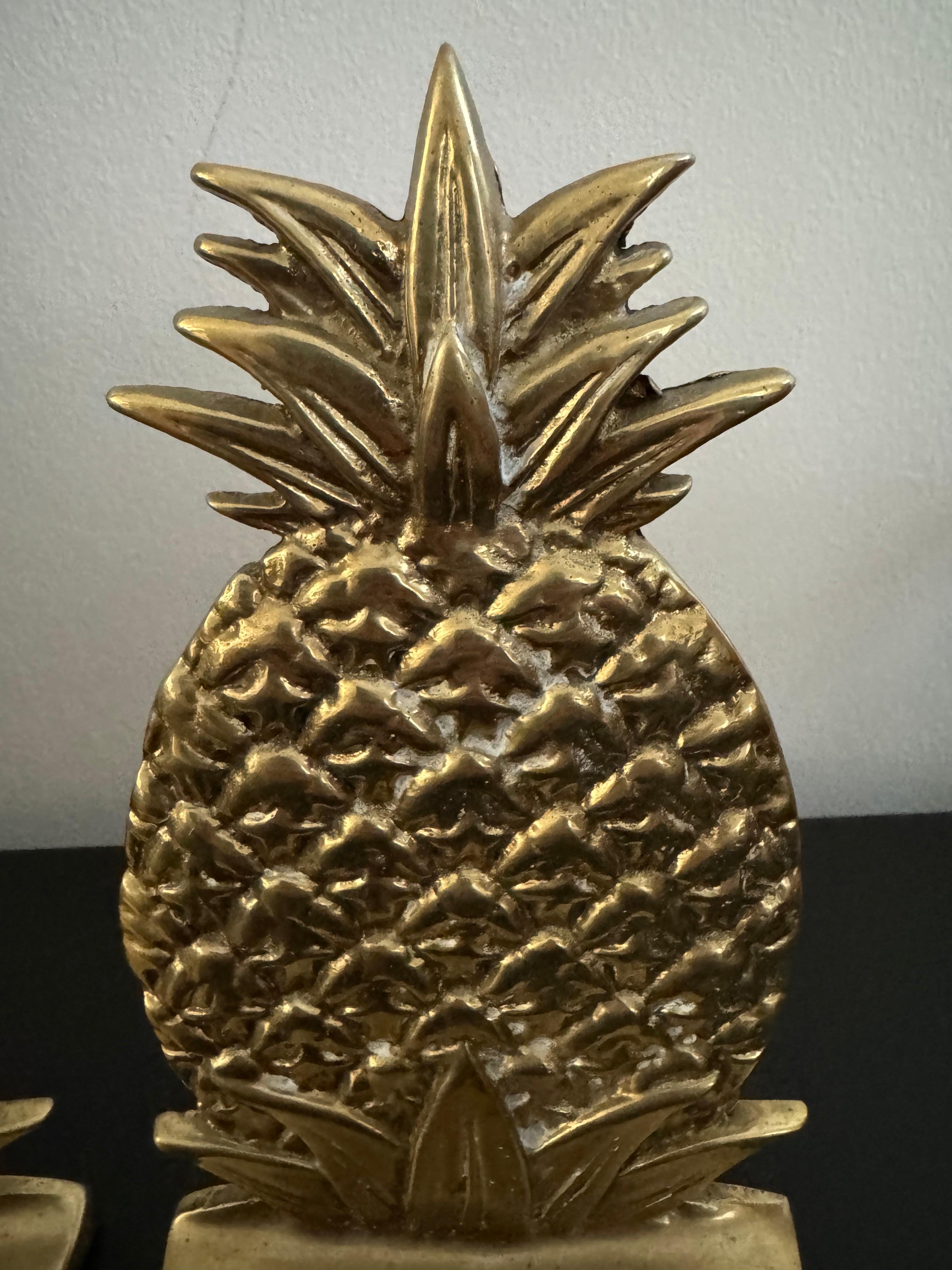 Vintage Mid Century Brass Pineapple Bookends 1