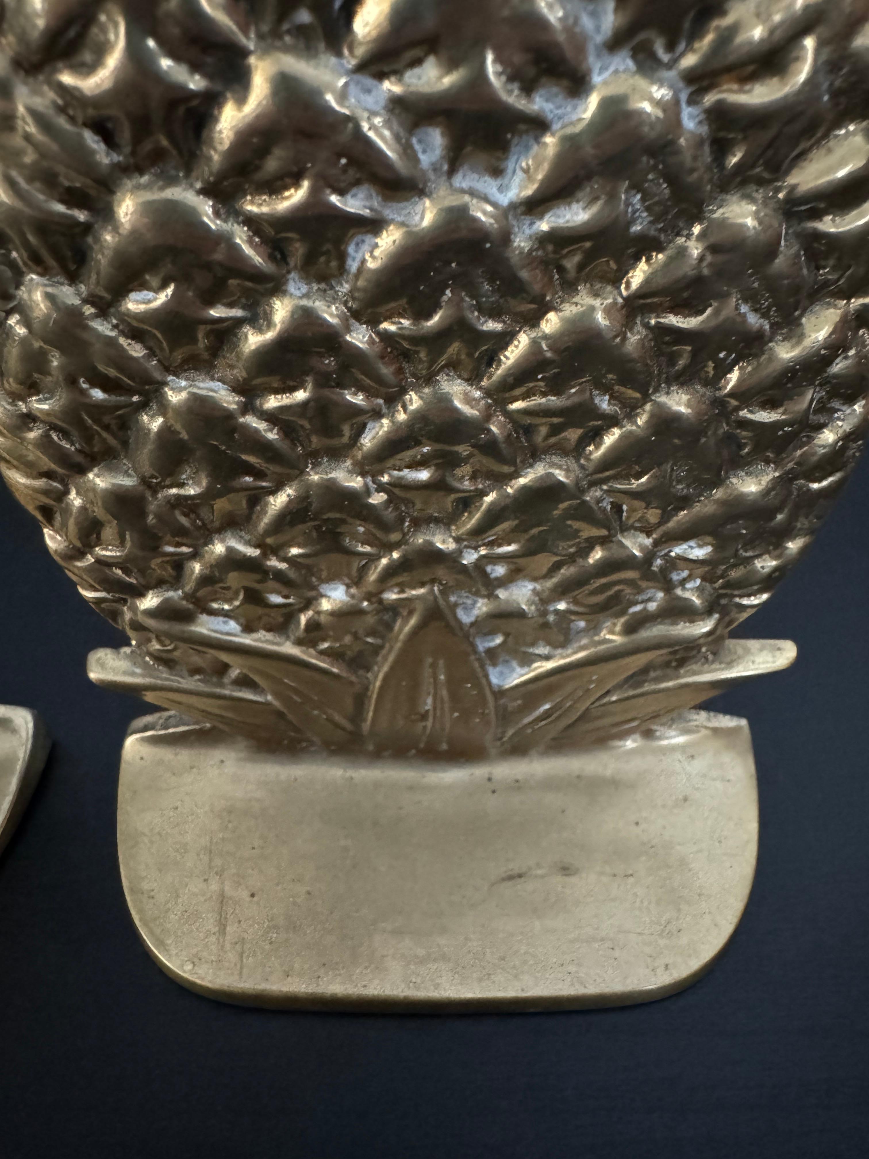 Vintage Mid Century Brass Pineapple Bookends 2