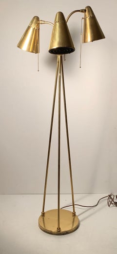 Vintage Midcentury Brass Tri Floor Lamp
