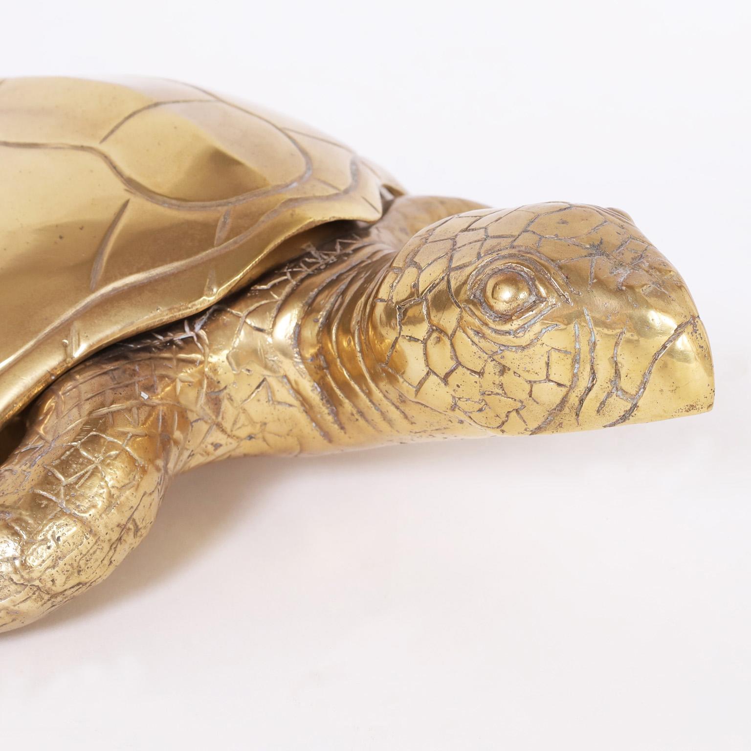 Vintage Mid-Century Brass Turtle Sculpture Box In Good Condition In Palm Beach, FL