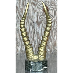 Vintage Mid-Century Bronze Antelope Horn Sculpture