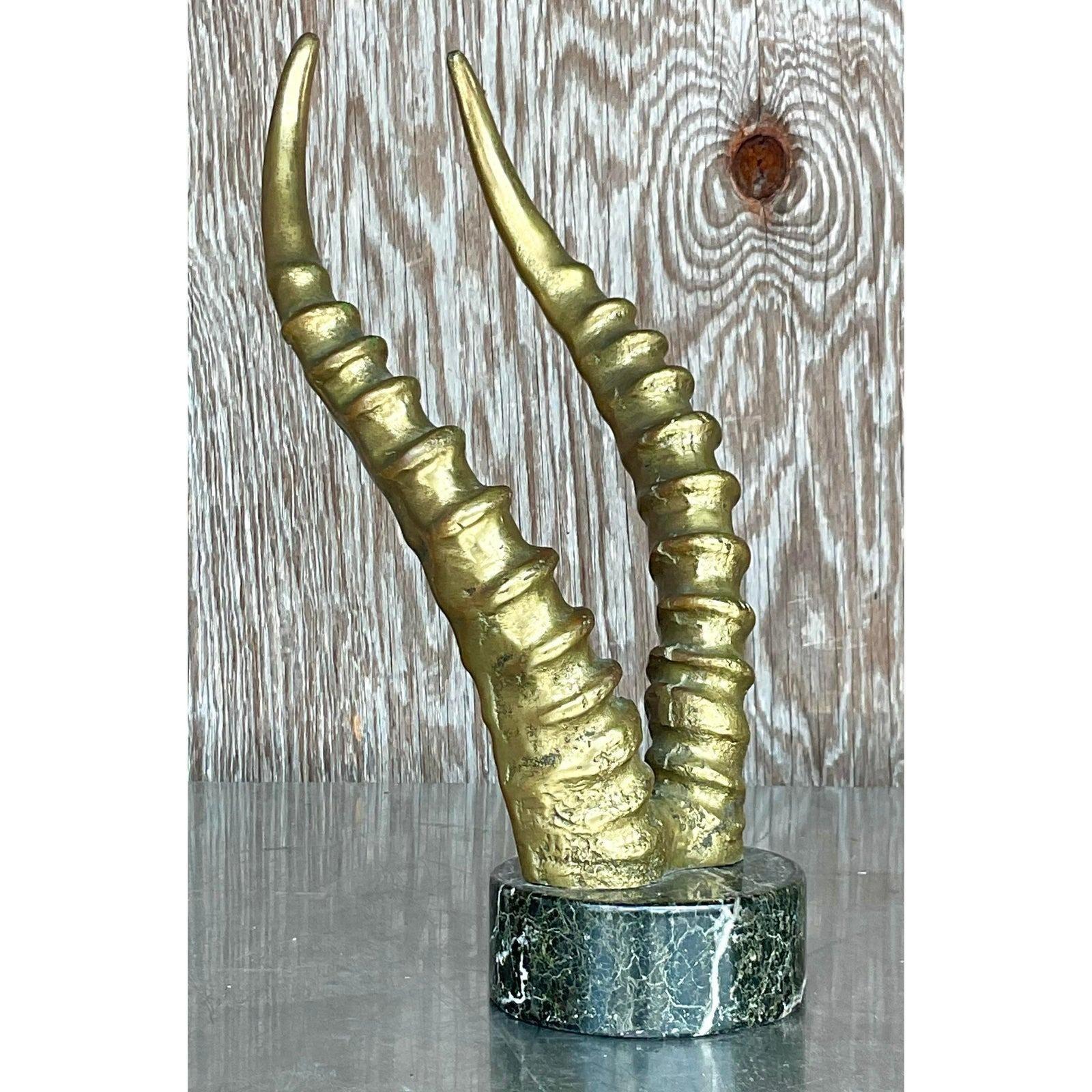 American Vintage Mid-Century Bronze Antelope Horn Sculpture For Sale