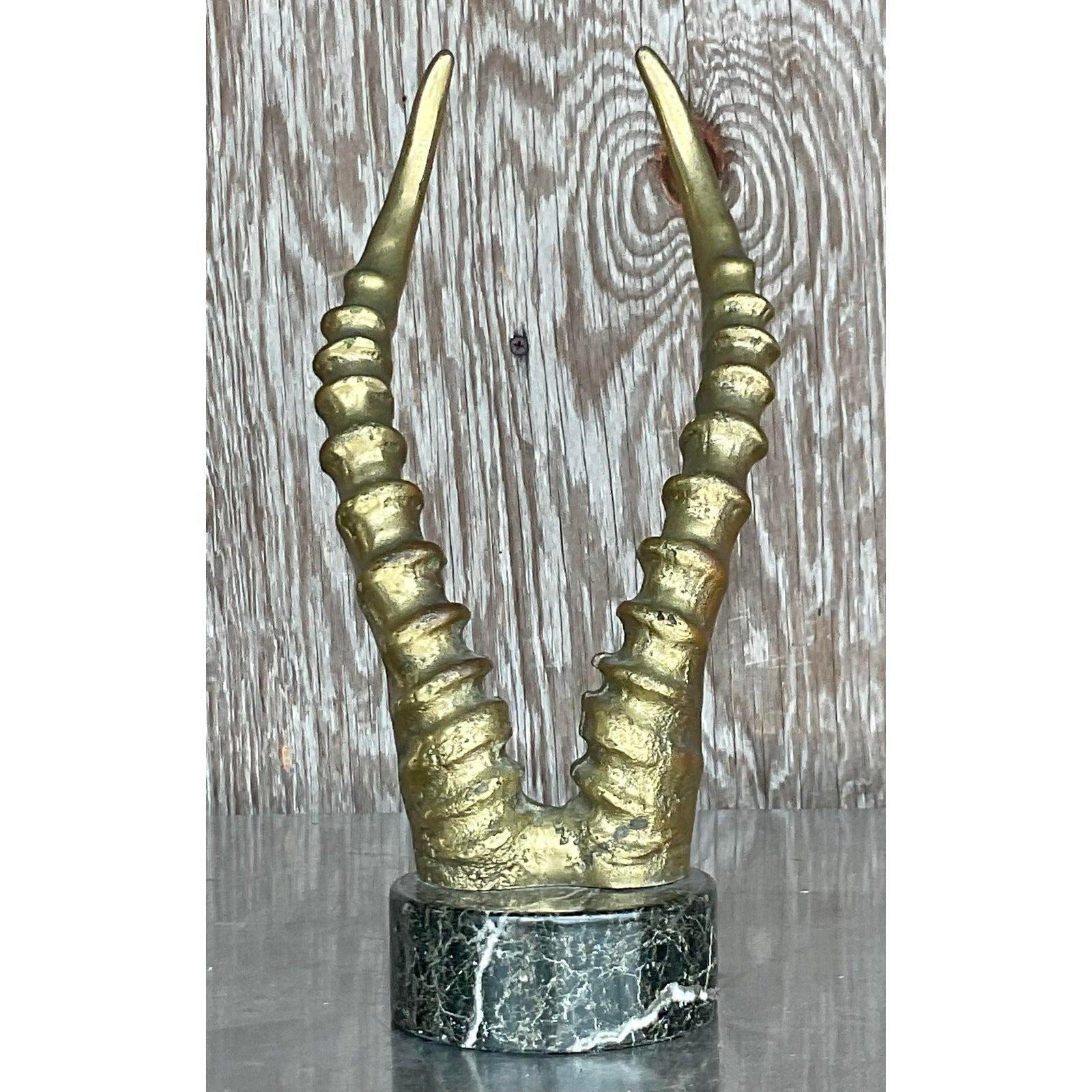 Vintage Mid-Century Bronze Antelope Horn Sculpture In Good Condition For Sale In west palm beach, FL