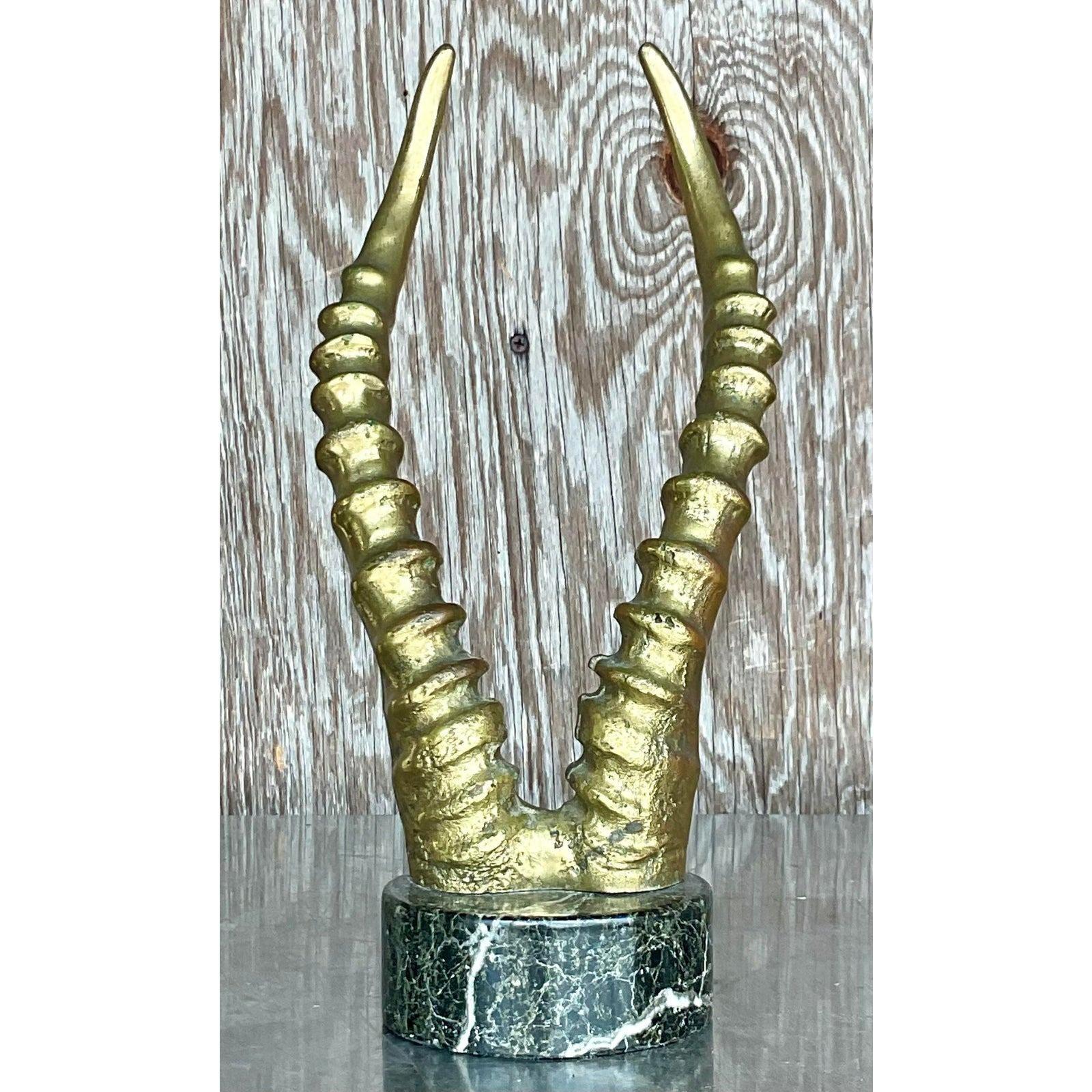 20th Century Vintage Mid-Century Bronze Antelope Horn Sculpture For Sale