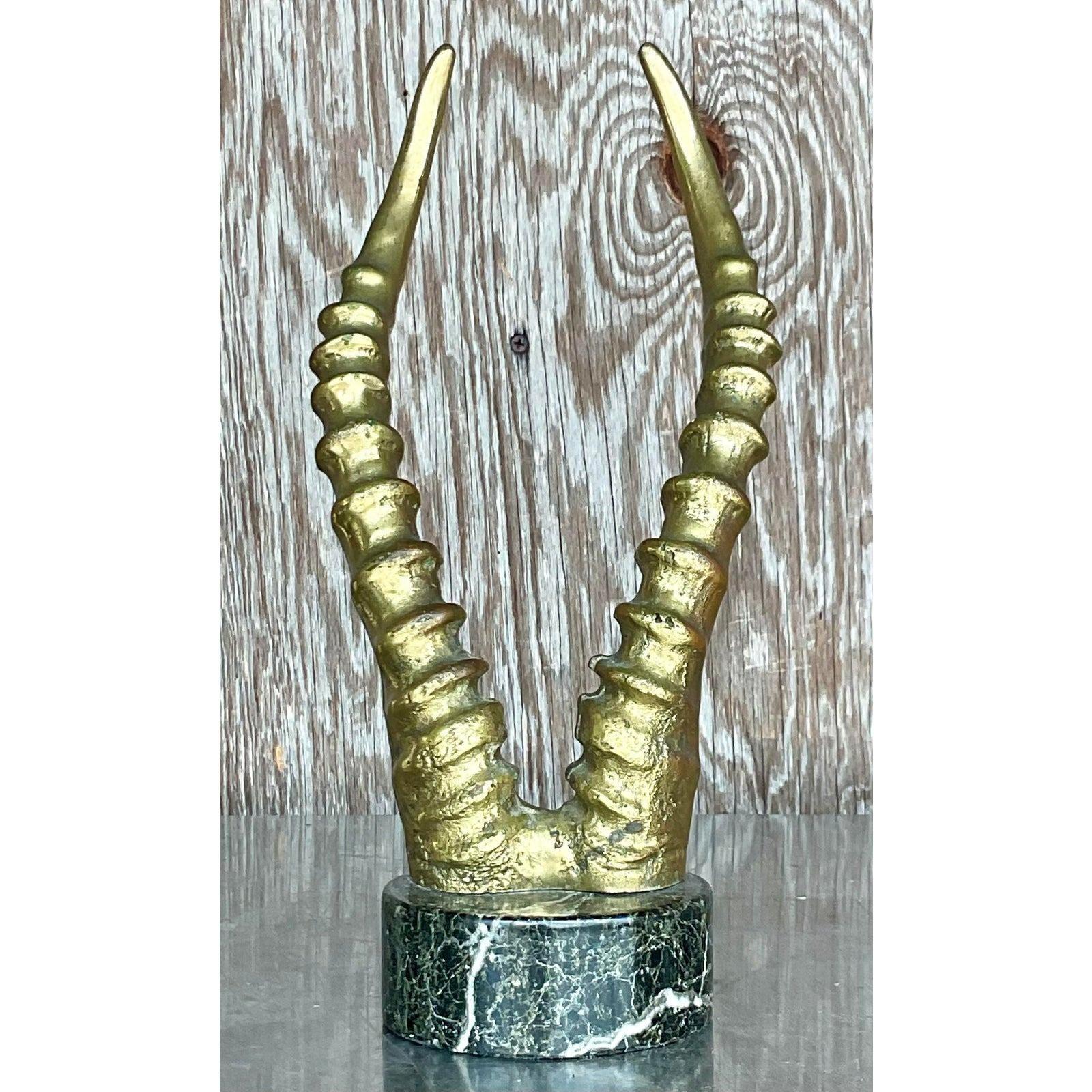 Vintage Mitte des Jahrhunderts Bronze Antilope Horn Skulptur (20. Jahrhundert) im Angebot