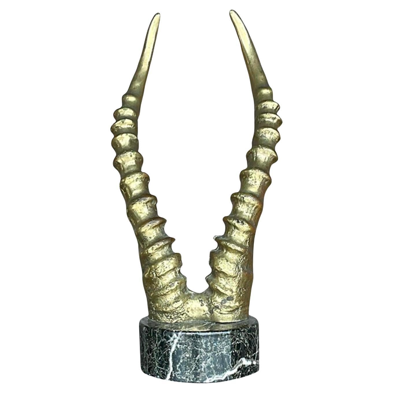 Vintage Mid-Century Bronze Antelope Horn Sculpture For Sale