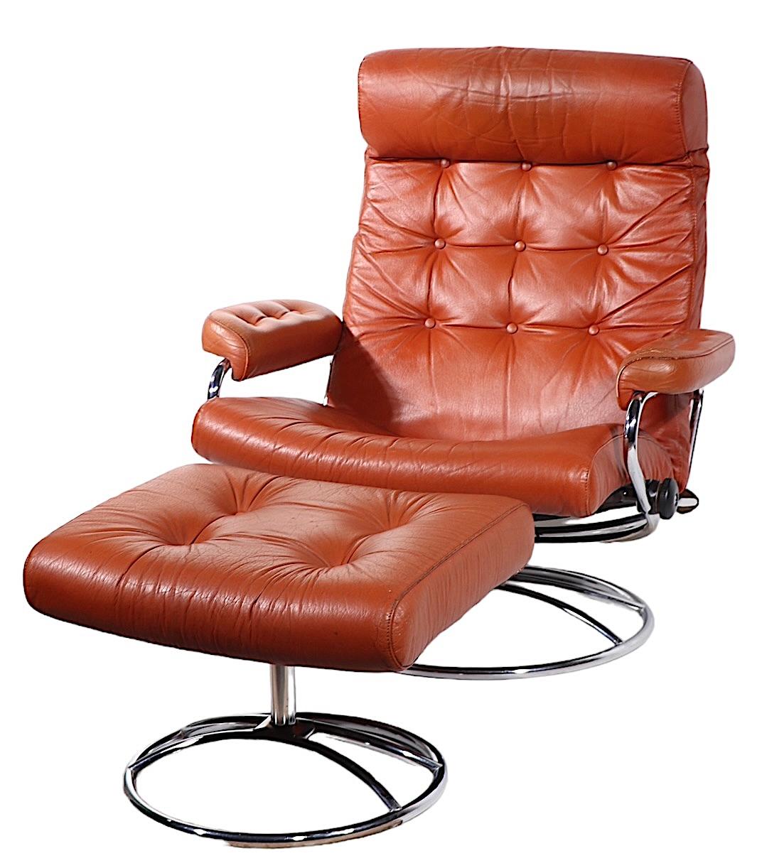 Vintage Mid Century  Brown Leather and Chrome Reclining Chair by Ekornes 3