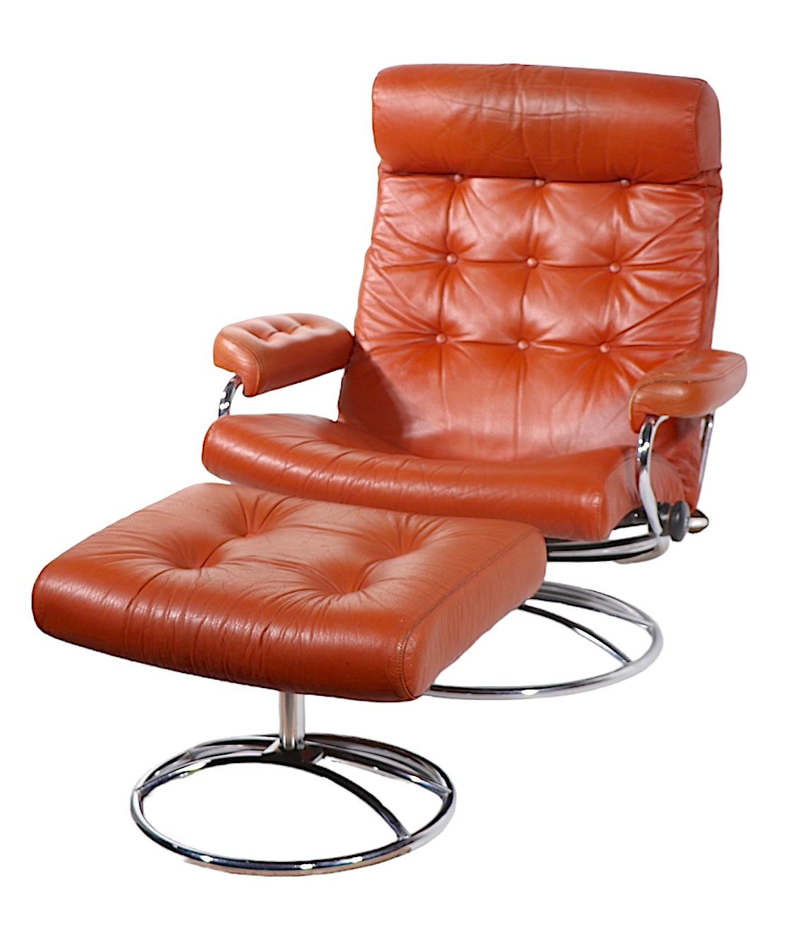 Vintage Mid Century  Brown Leather and Chrome Reclining Chair by Ekornes 4