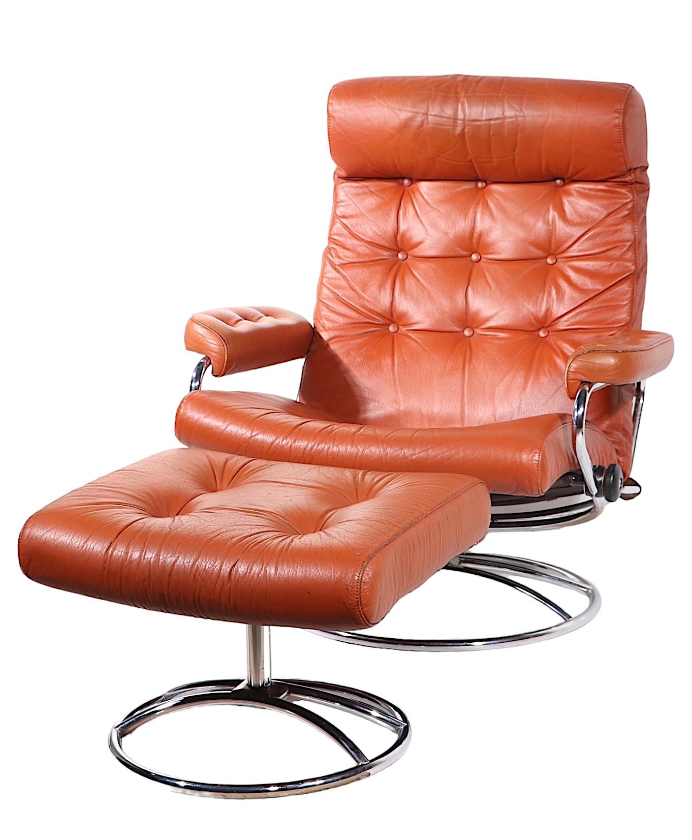 Vintage Mid Century  Brown Leather and Chrome Reclining Chair by Ekornes 5