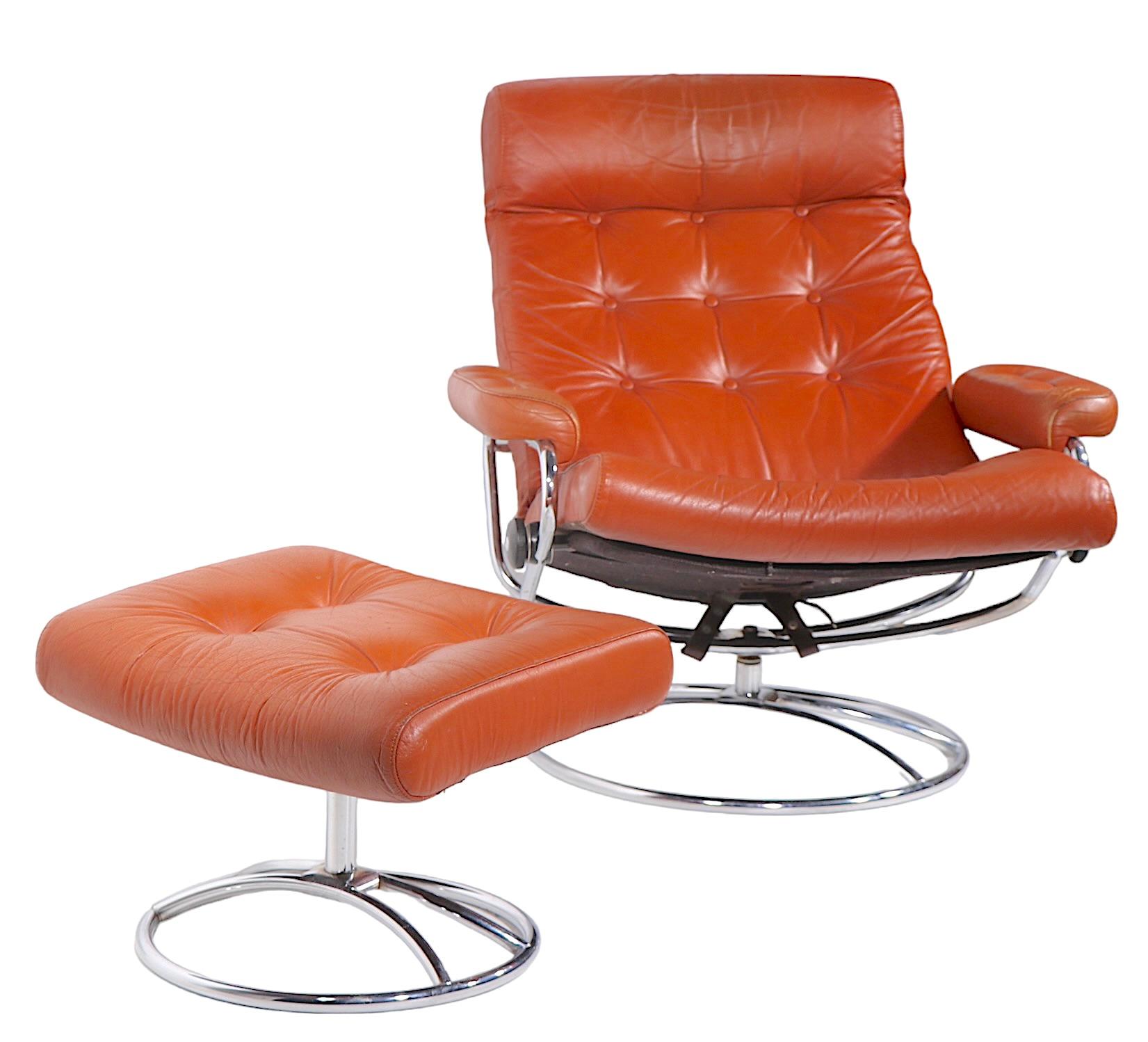 Vintage Mid Century  Brown Leather and Chrome Reclining Chair by Ekornes 10