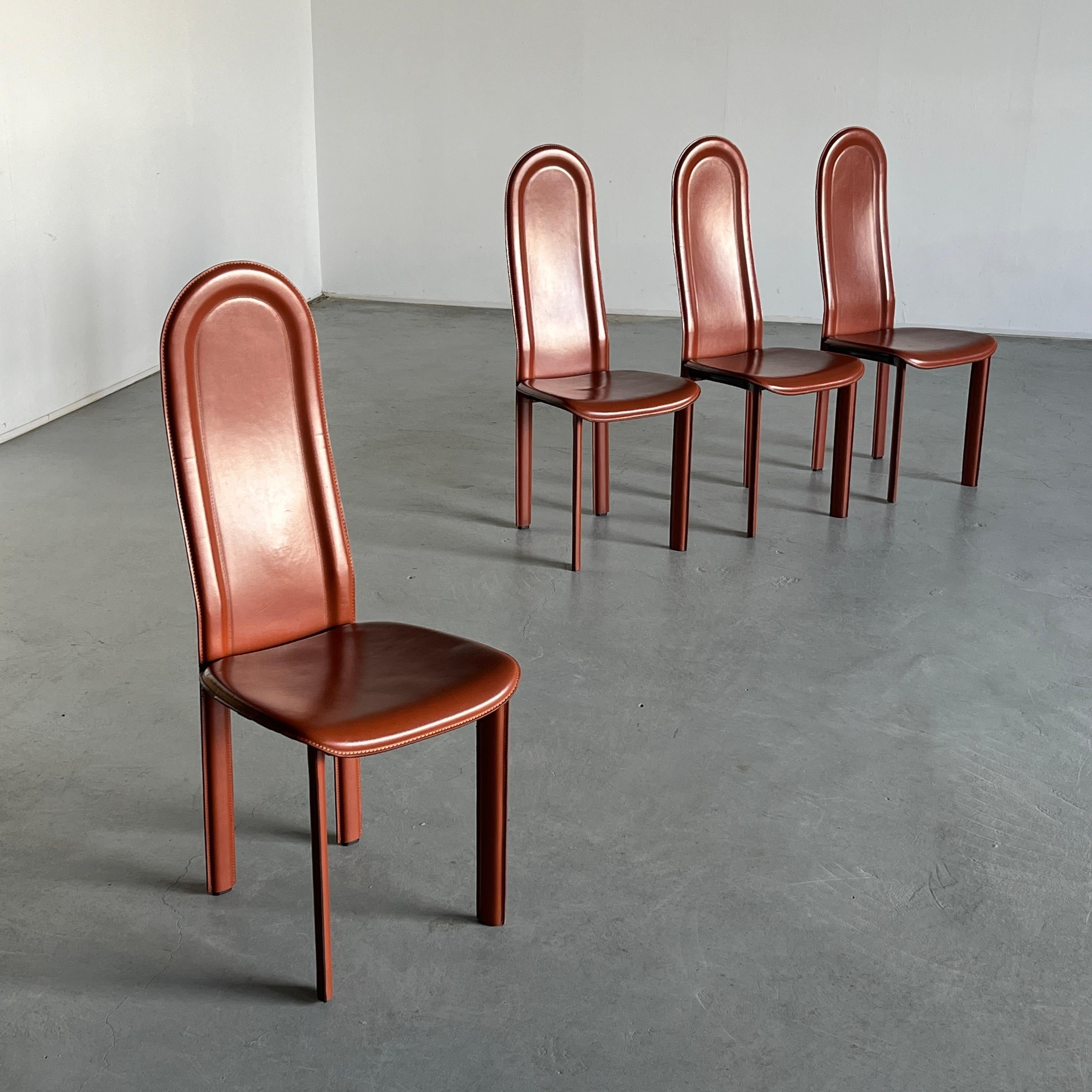 Mid-Century Modern Vintage Mid-Century Brown Leather Dining Chair, 1980s Italy For Sale