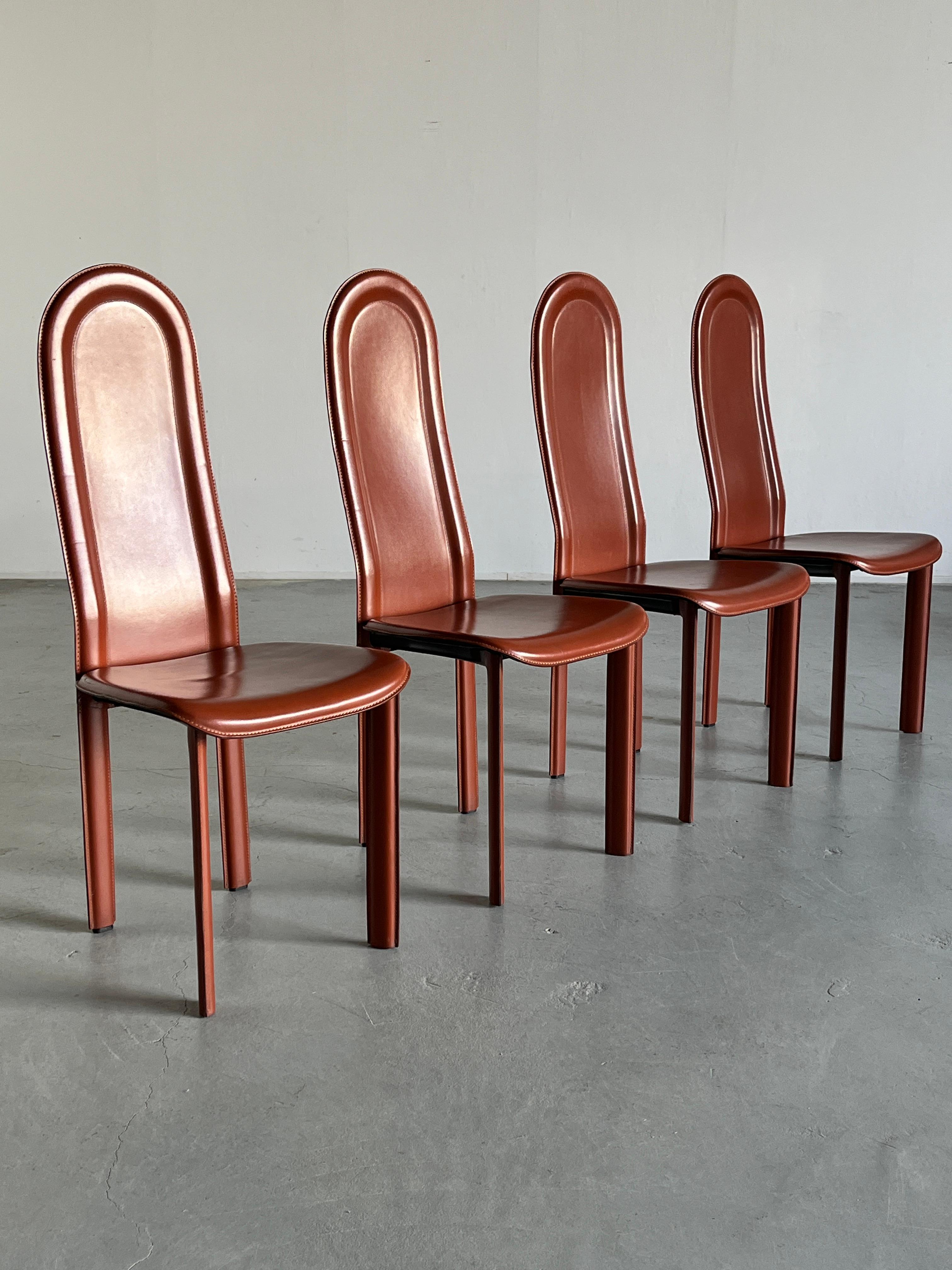 Italian Vintage Mid-Century Brown Leather Dining Chair, 1980s Italy For Sale