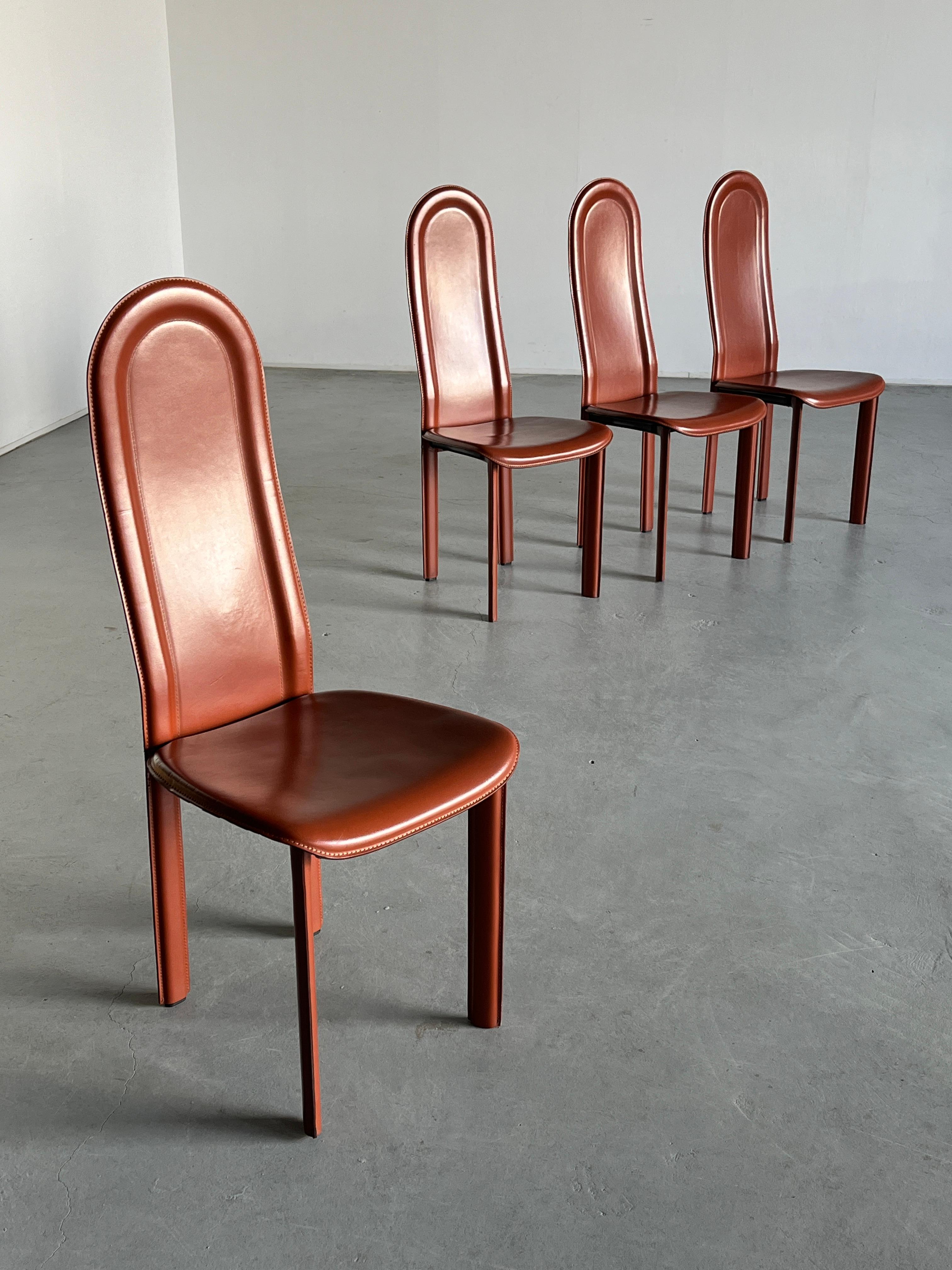 Vintage Mid-Century Brown Leather Dining Chair, 1980s Italy In Good Condition For Sale In Zagreb, HR